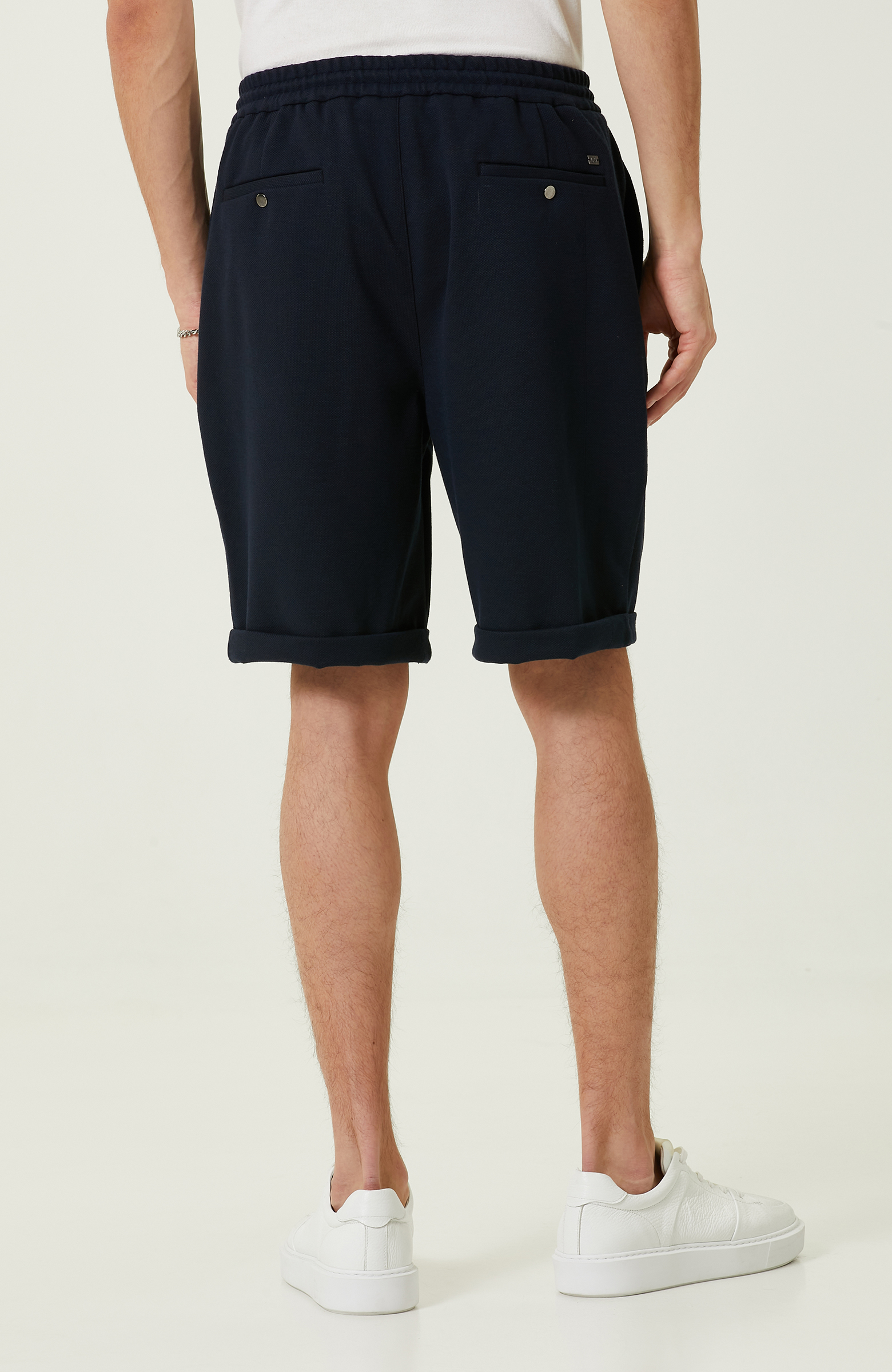 Lacivert Duble Paça Örme Şort