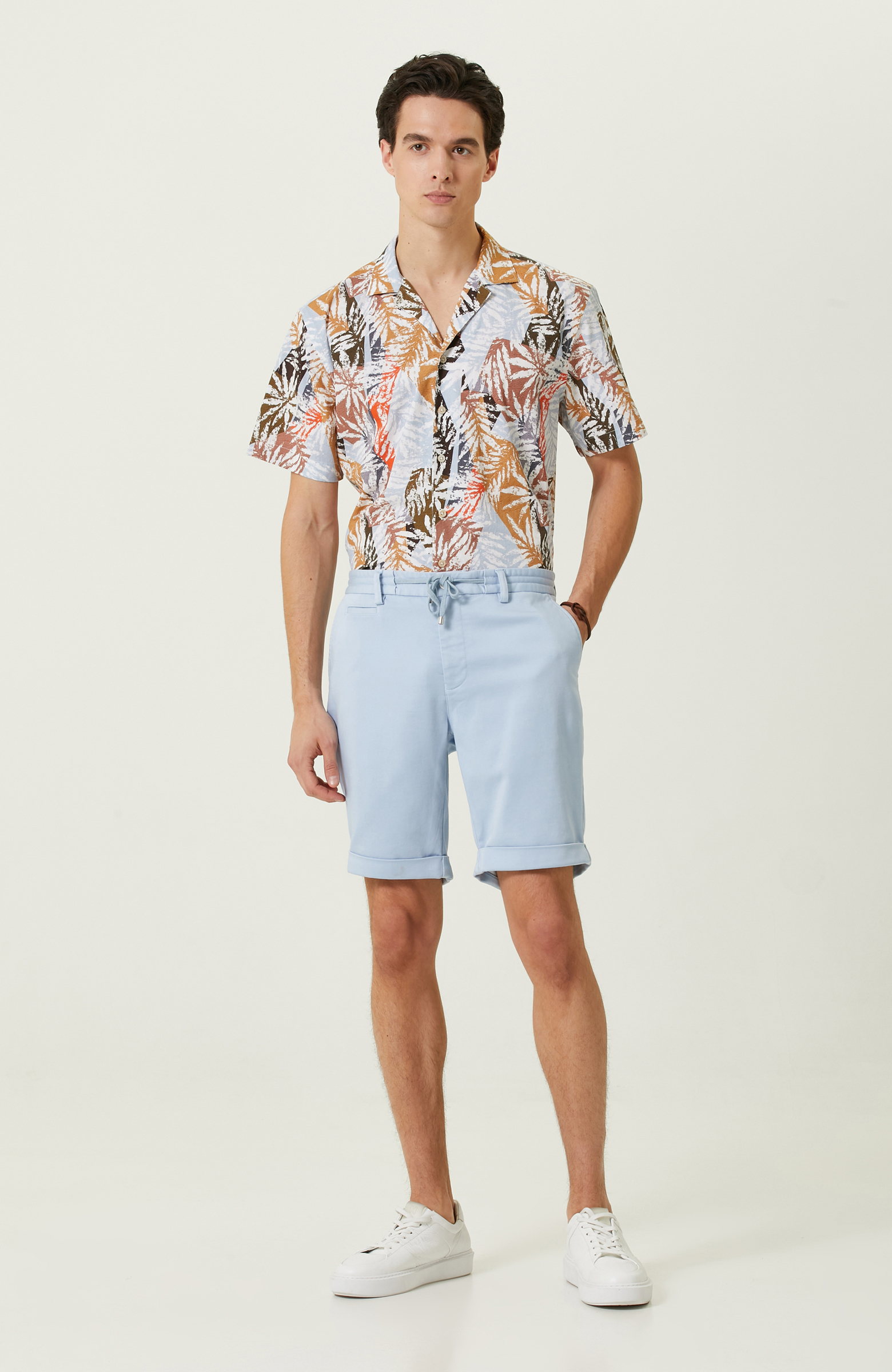 Mavi Duble Paça Şort