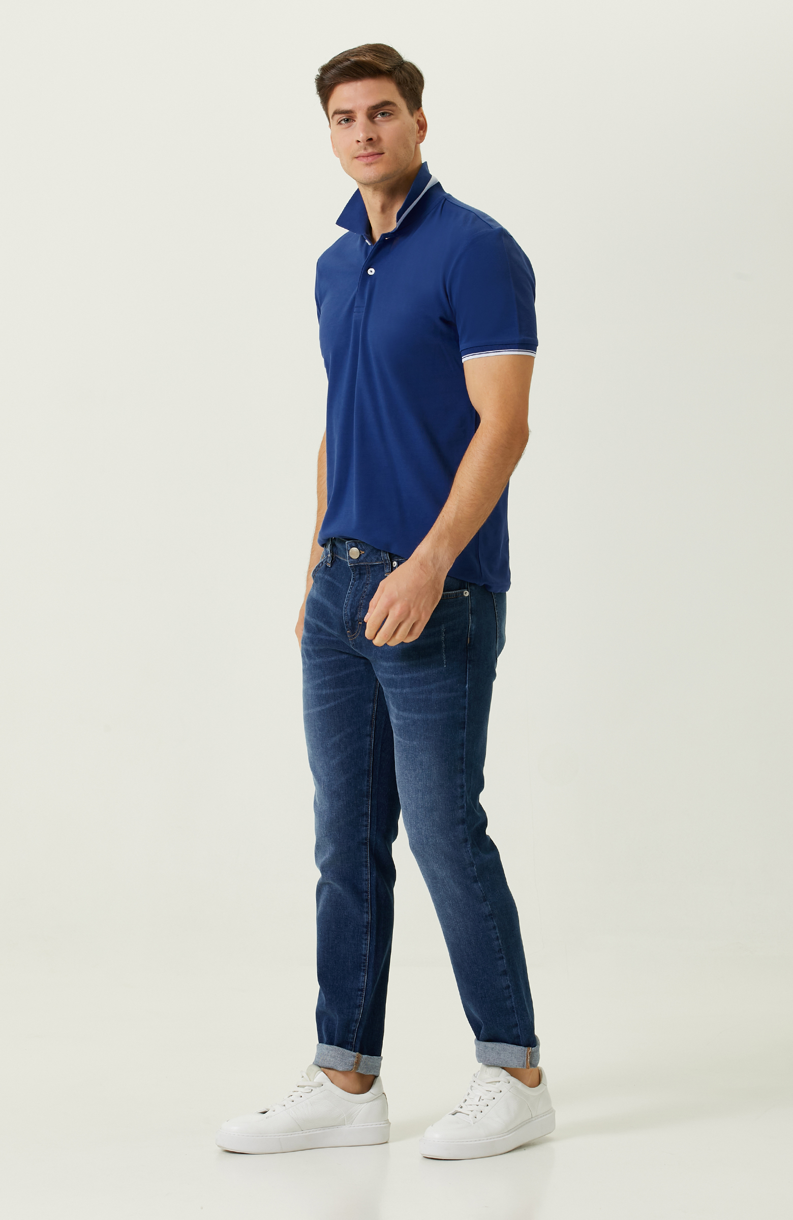 Saks Mavisi Garnili Polo Yaka T-Shirt