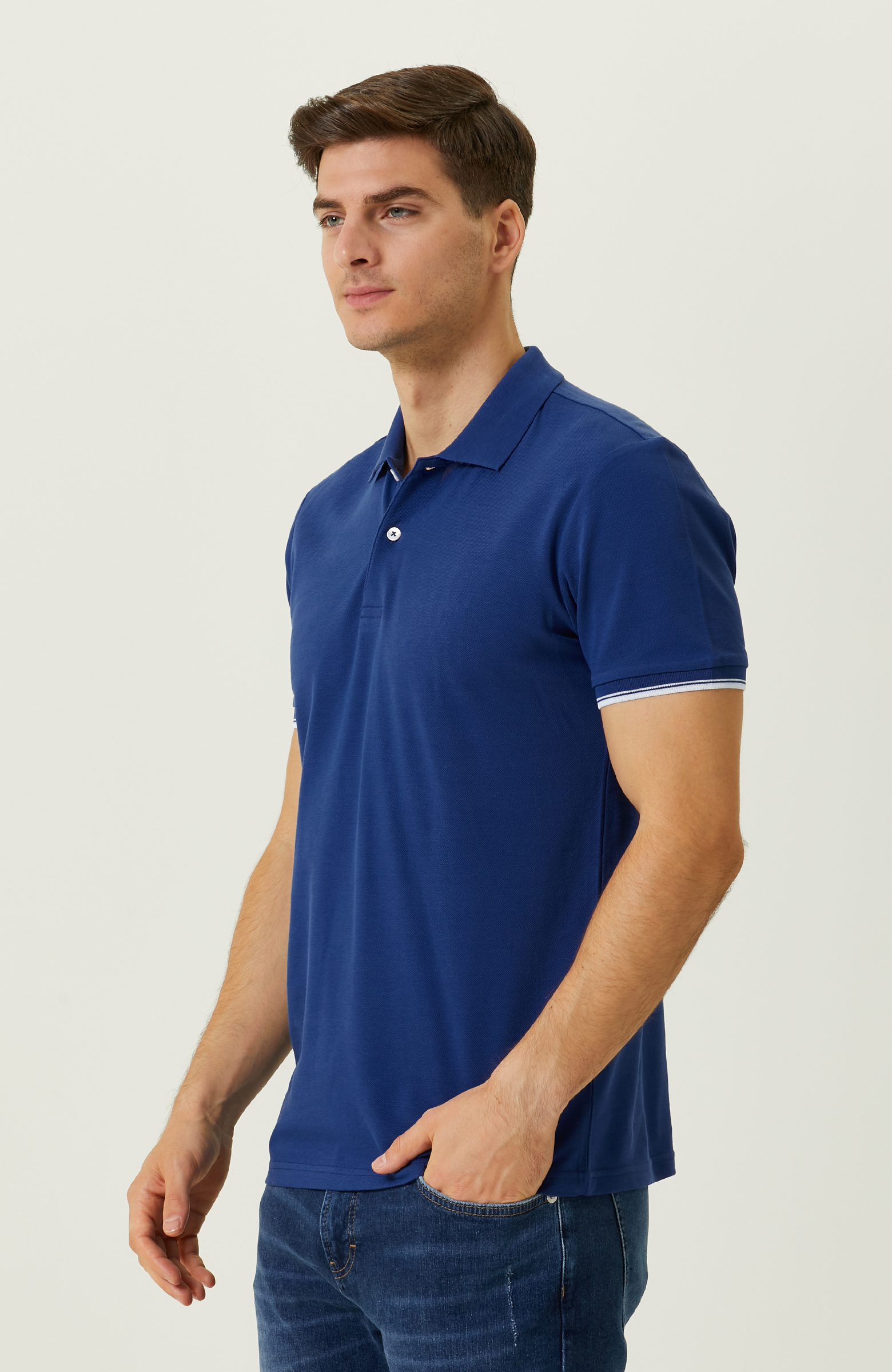 Saks Mavisi Garnili Polo Yaka T-Shirt