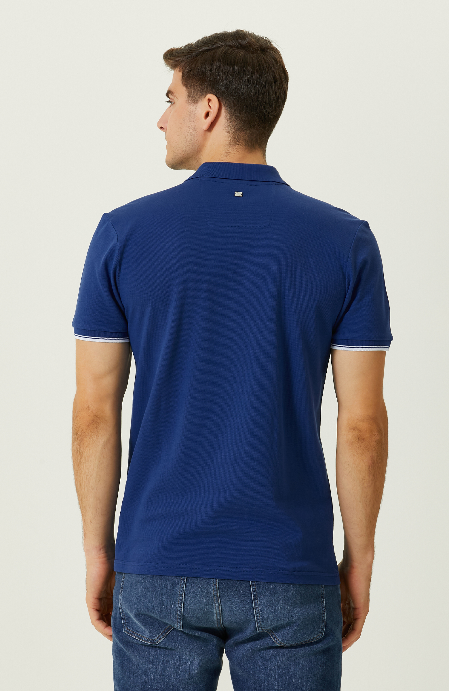 Saks Mavisi Garnili Polo Yaka T-Shirt