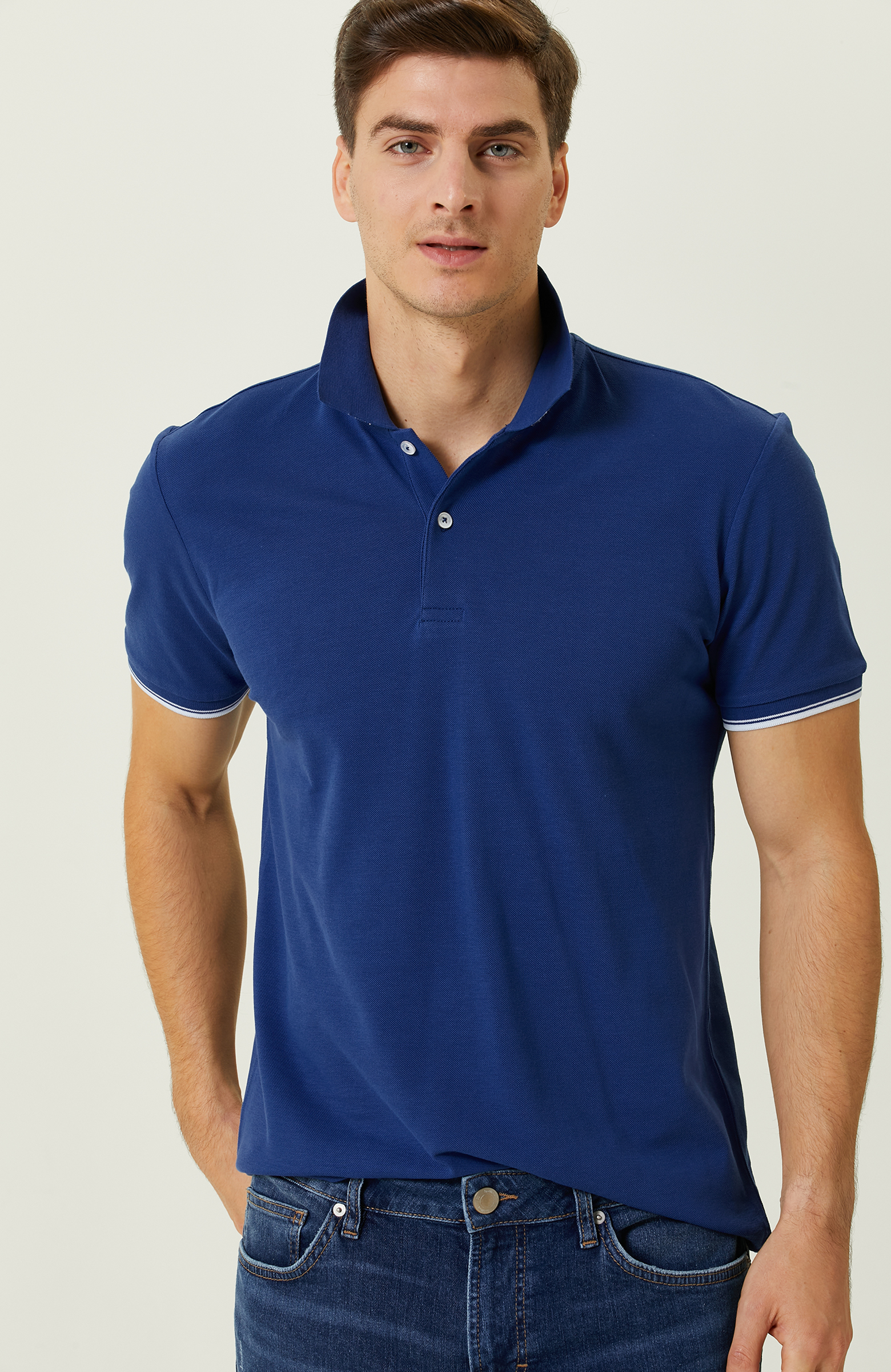 Saks Mavisi Garnili Polo Yaka T-Shirt