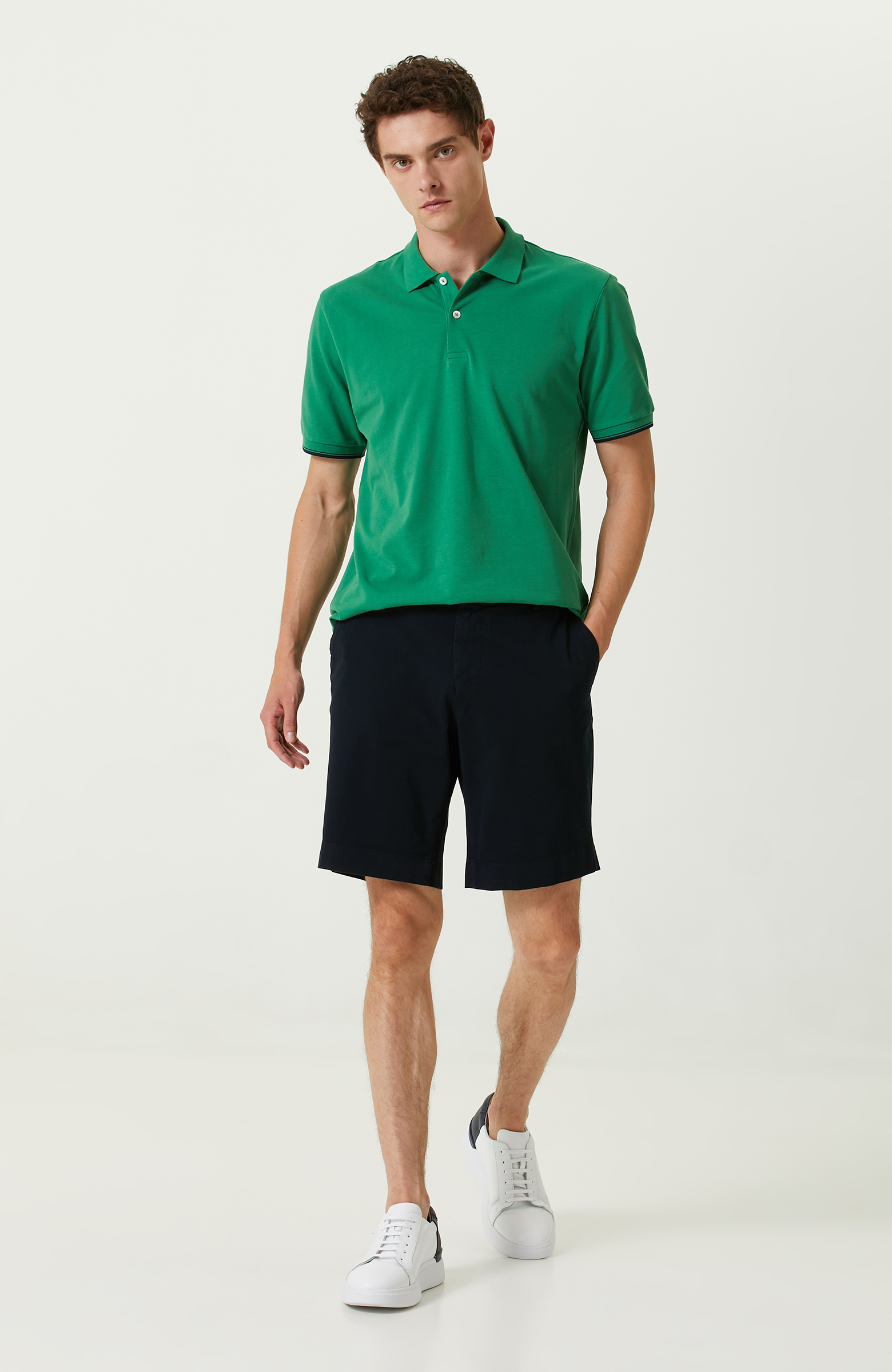 Yeşil Polo Yaka Pamuklu T-Shirt