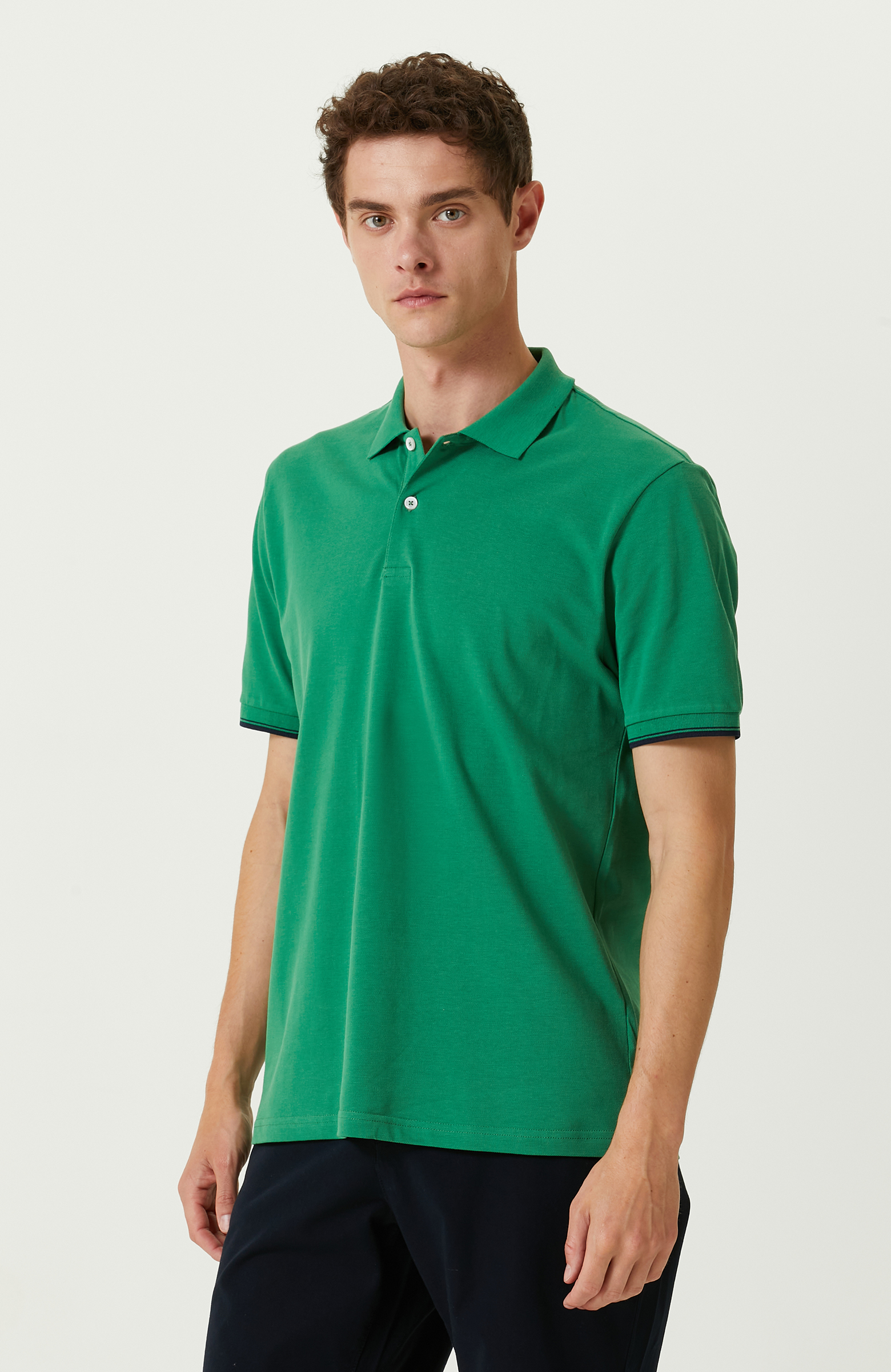 Yeşil Polo Yaka Pamuklu T-Shirt
