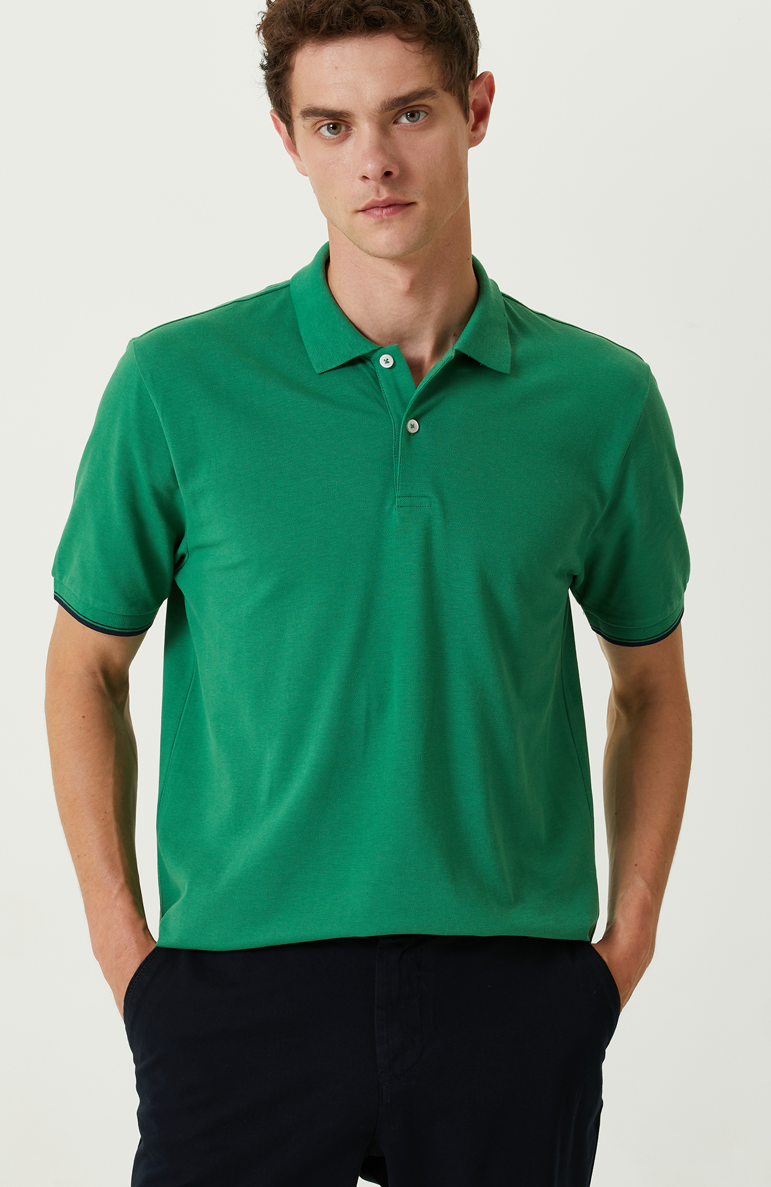 Yeşil Polo Yaka Pamuklu T-Shirt