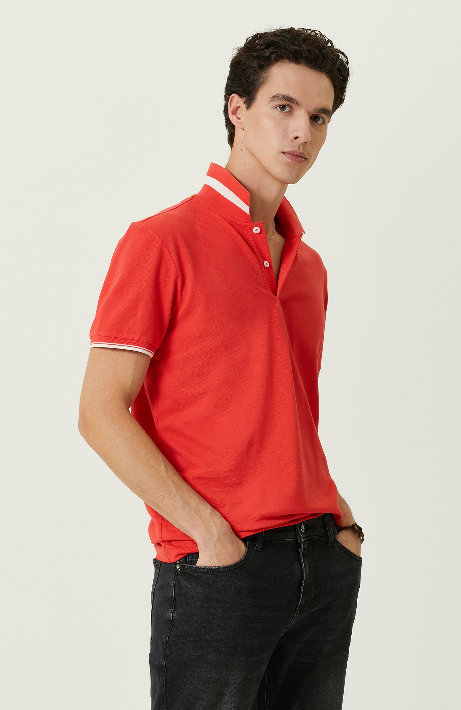 Nar Çiçeği Polo Yaka Pamuklu T-Shirt