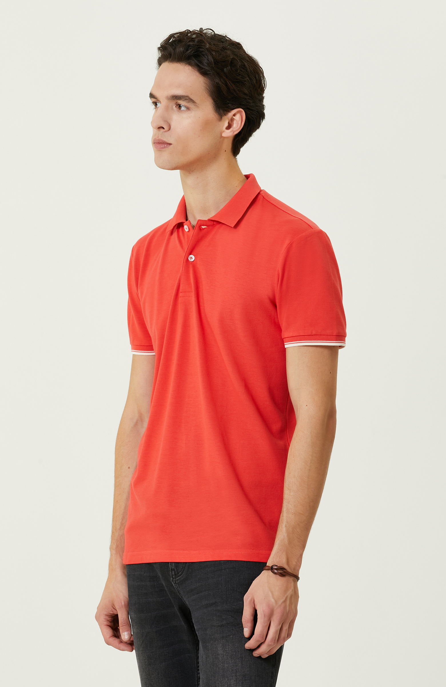 Nar Çiçeği Polo Yaka Pamuklu T-Shirt