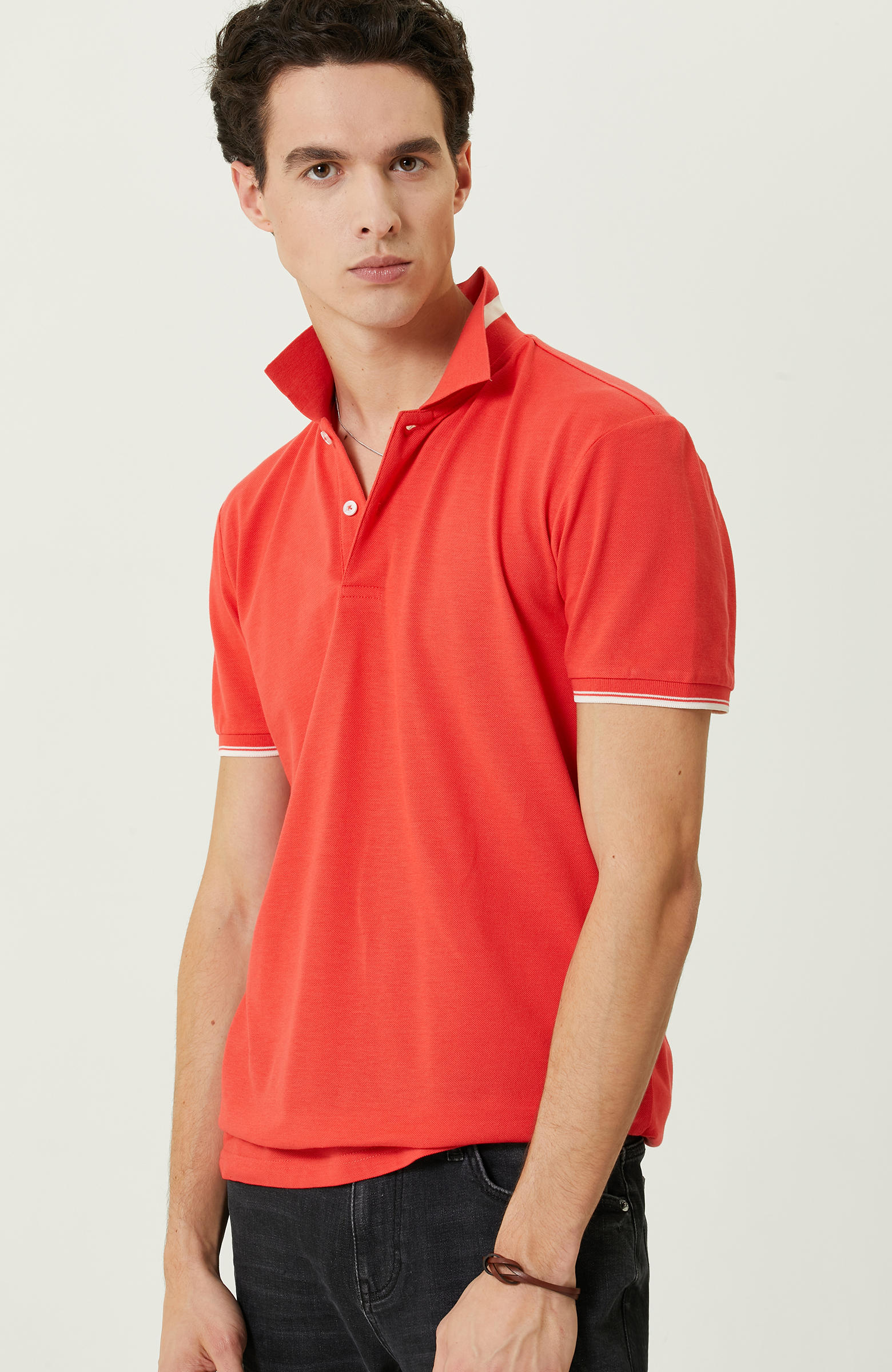 Nar Çiçeği Polo Yaka Pamuklu T-Shirt