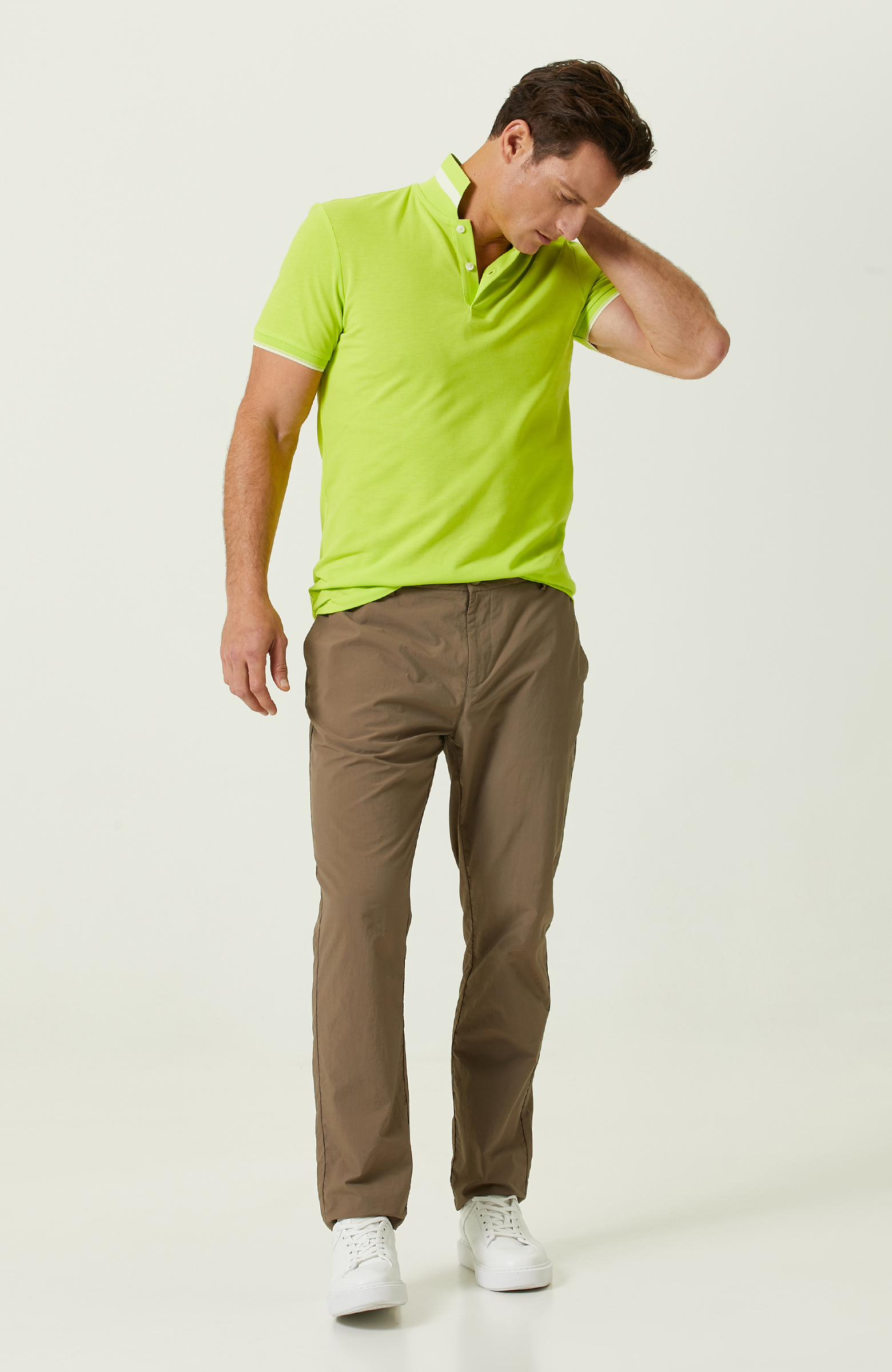 Neon Yeşil Polo Yaka Pamuklu T-Shirt