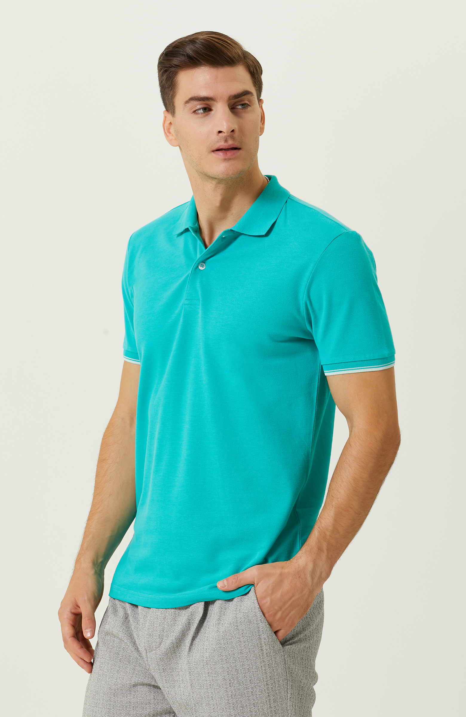Mint Yeşili Polo Yaka Pamuklu T-Shirt
