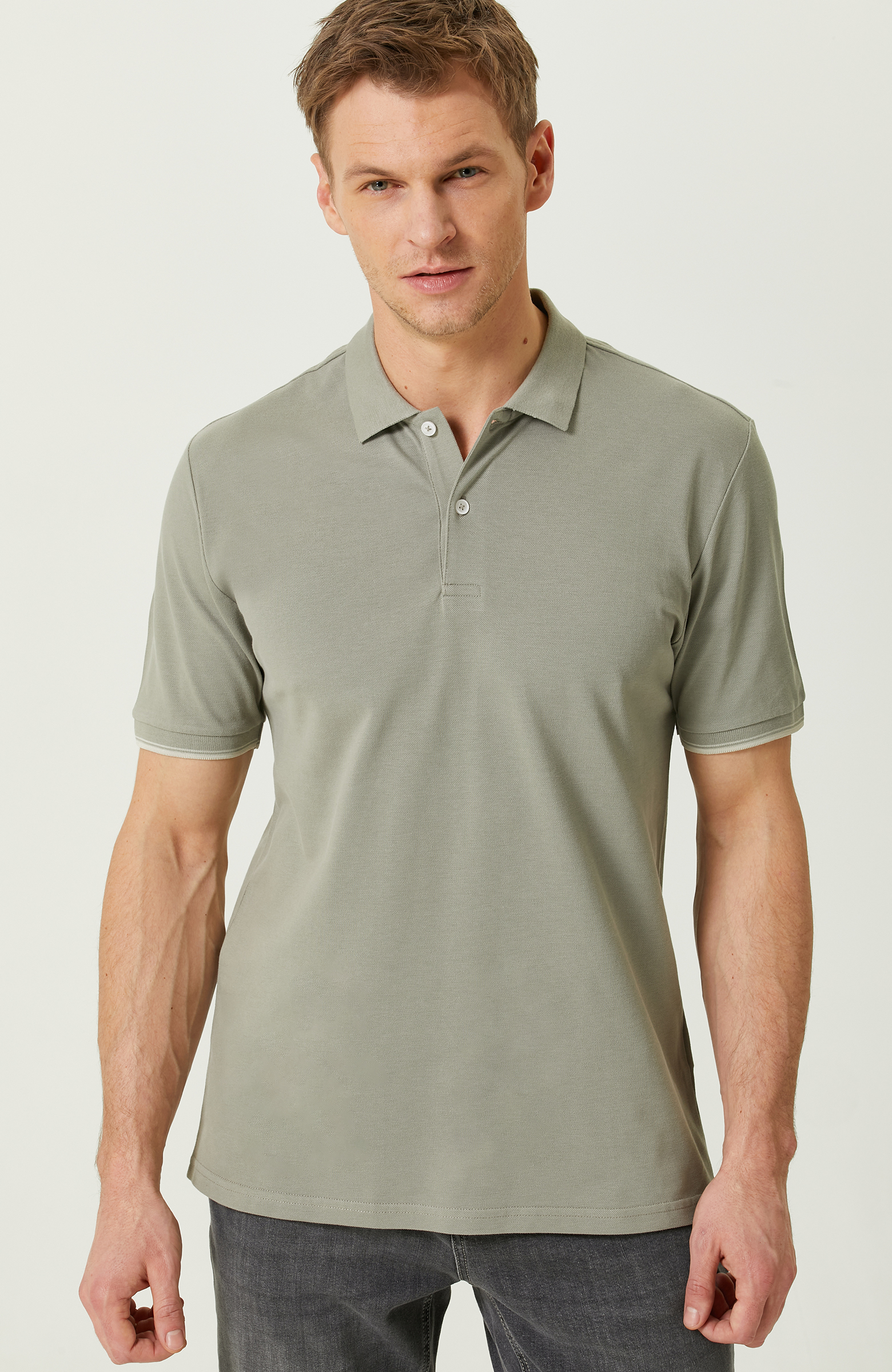 Haki Kısa Kollu Polo Yaka T-shirt