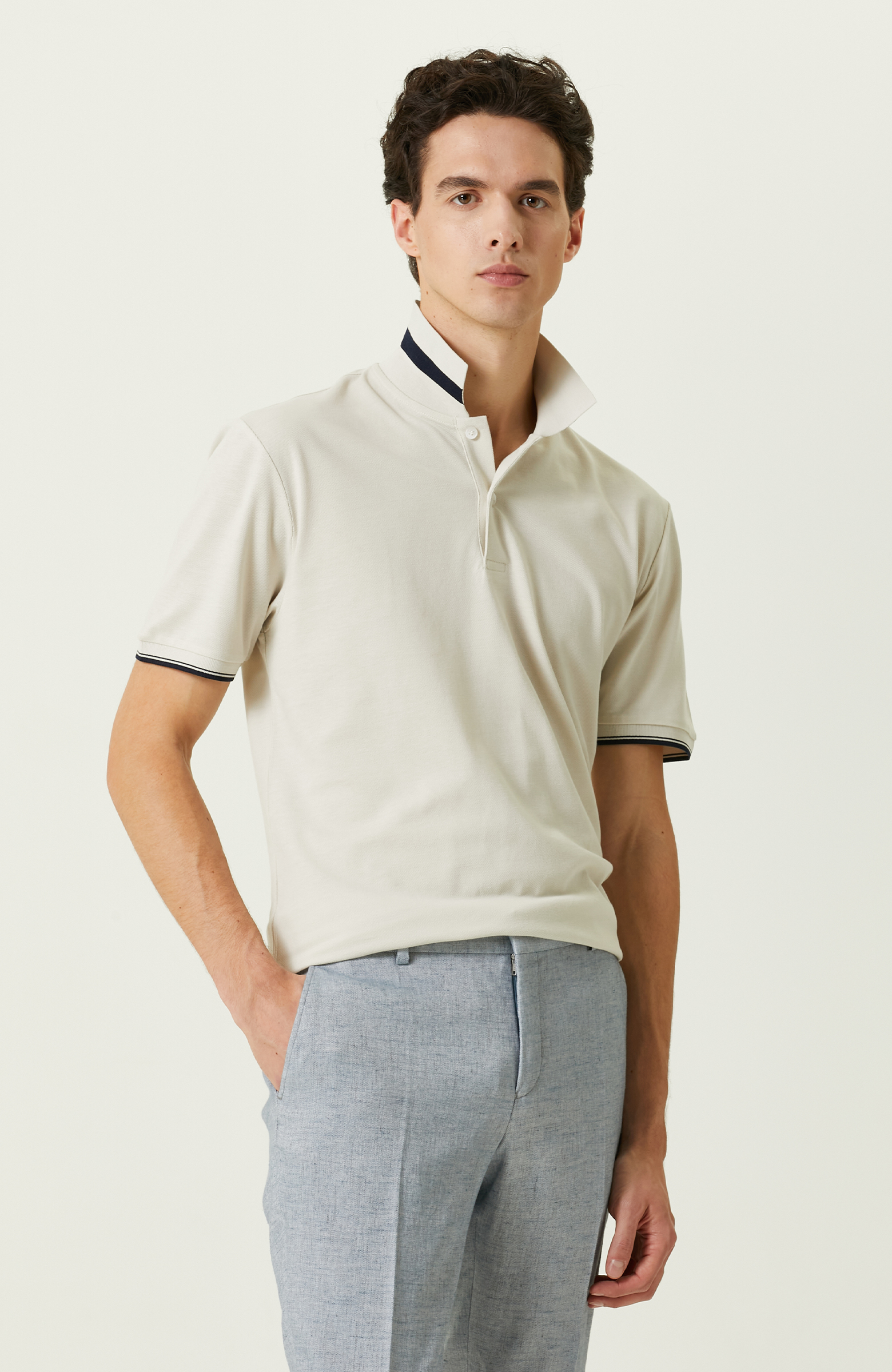 Taş Rengi Polo Yaka Pamuklu T-Shirt