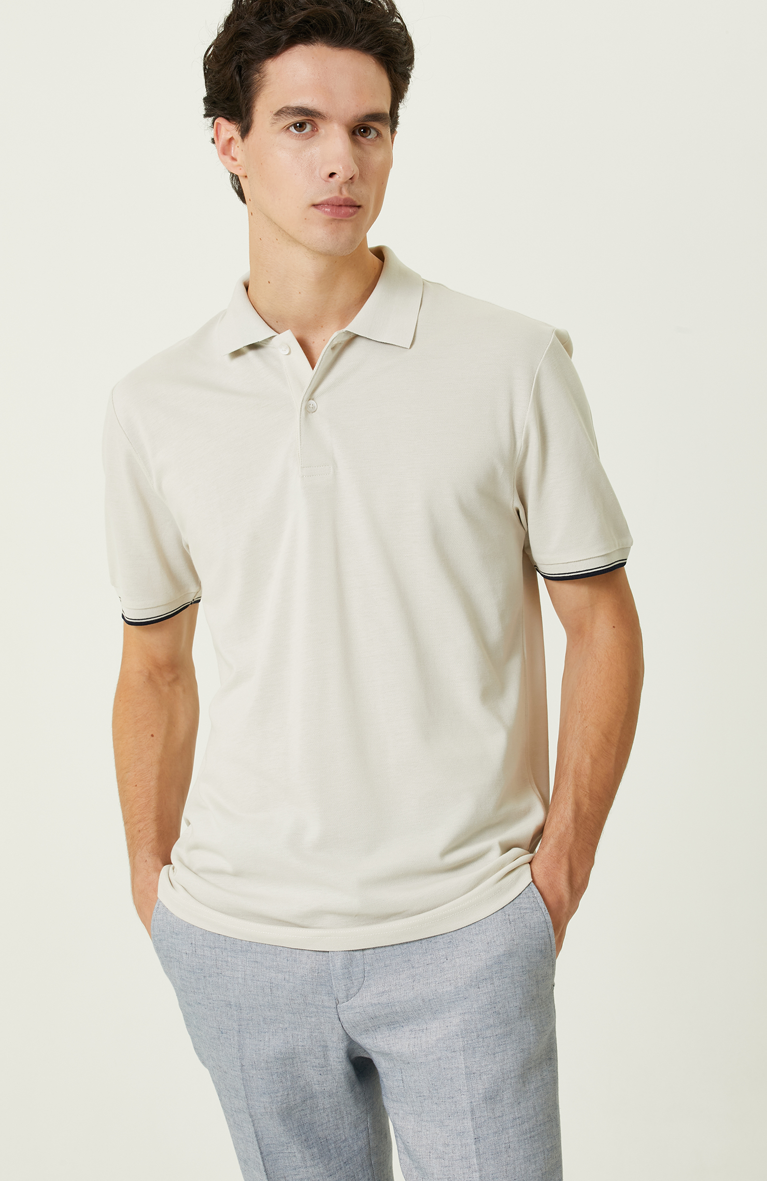 Taş Rengi Polo Yaka Pamuklu T-Shirt