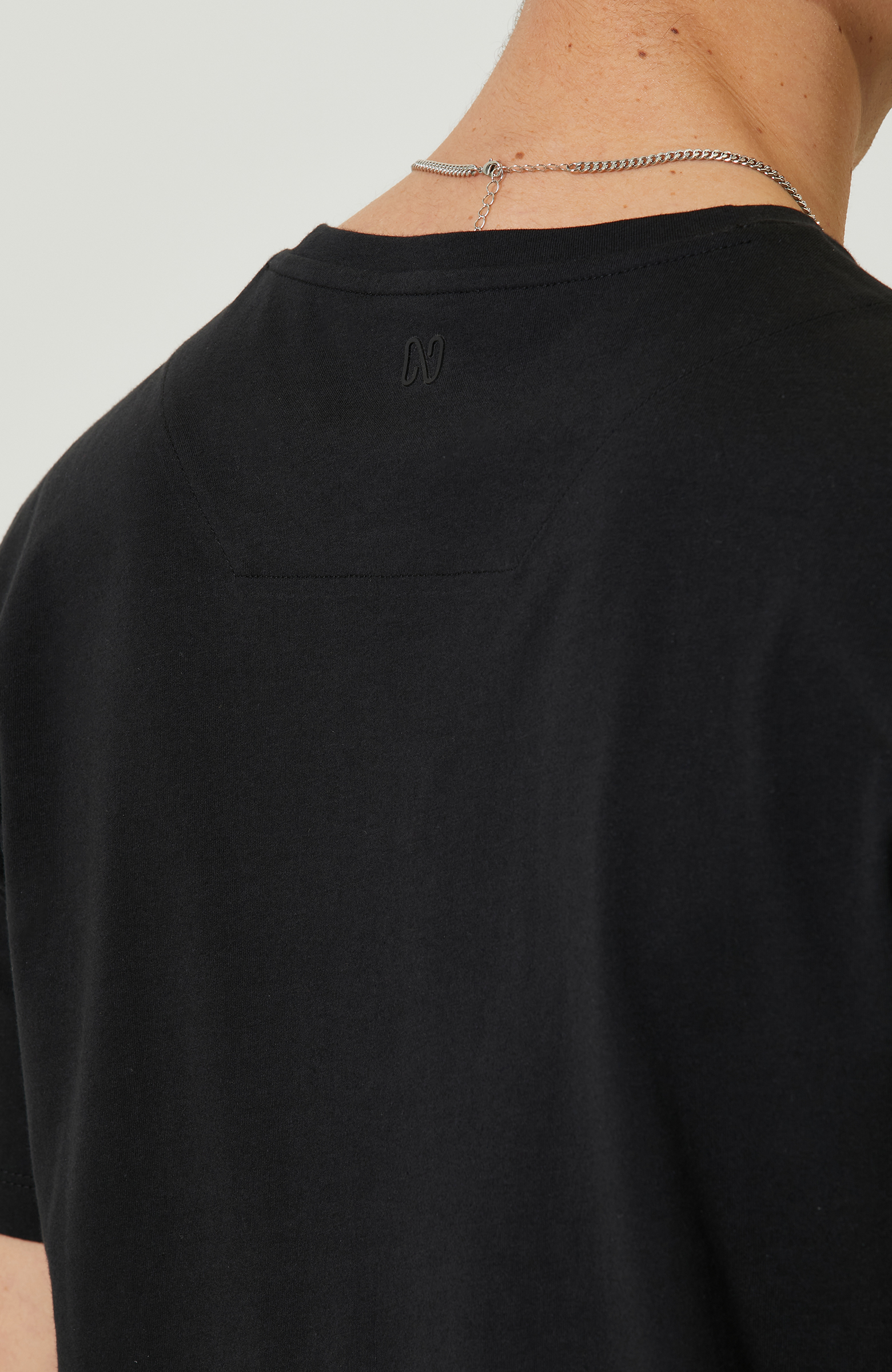 Siyah Baskılı Bisiklet Yaka T-Shirt