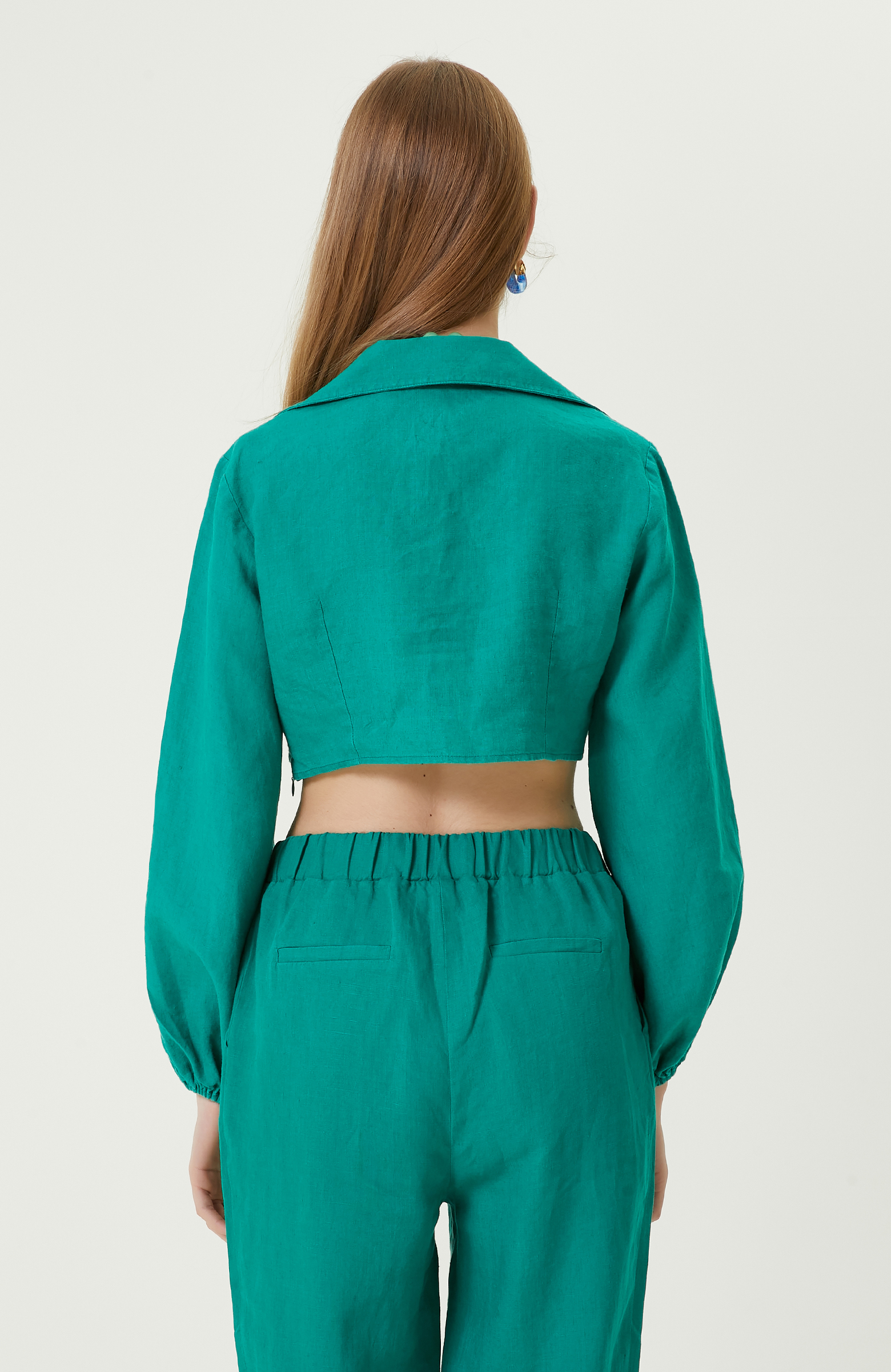 Yeşil Truvakar Kol Keten Bluz