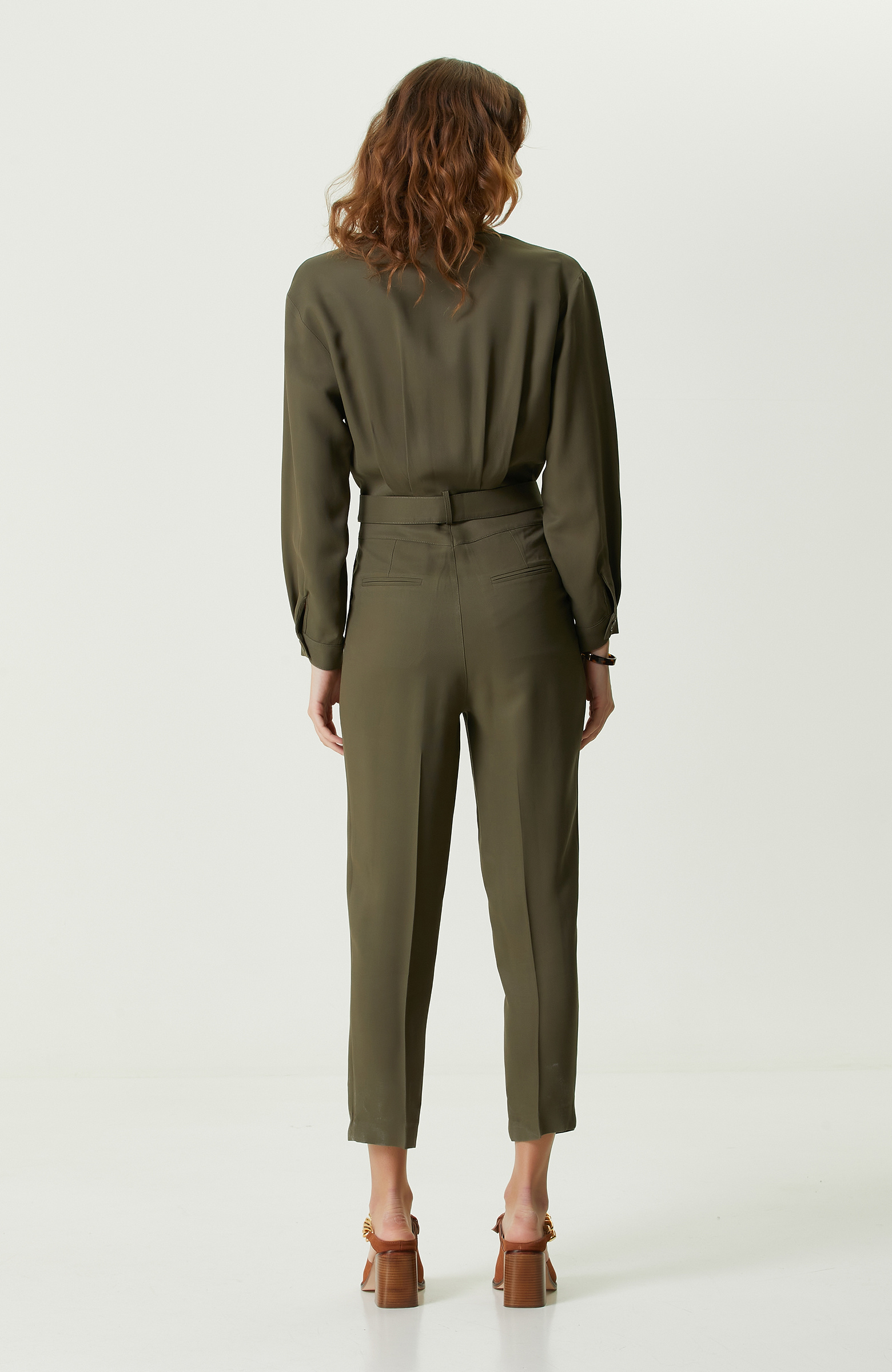 Haki Düğmeli Uzun Kollu Tulum