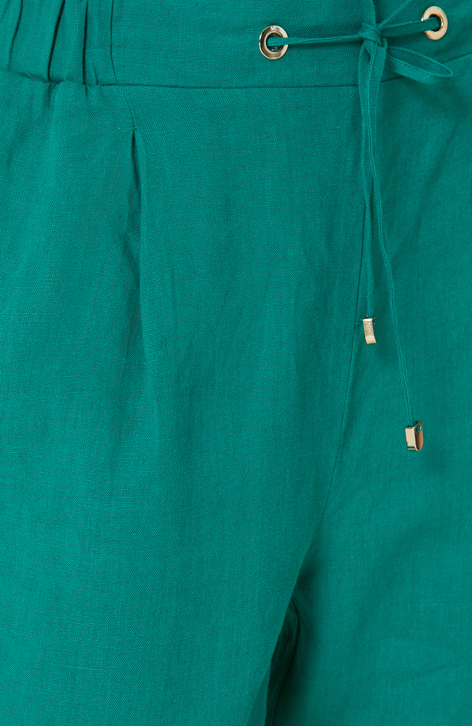 Yeşil Yüksek Bel Keten Pantolon