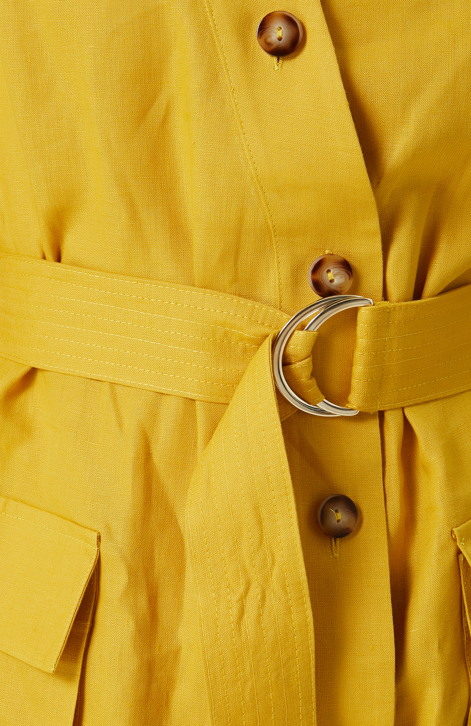 Safran Rengi V Yaka Keten Elbise