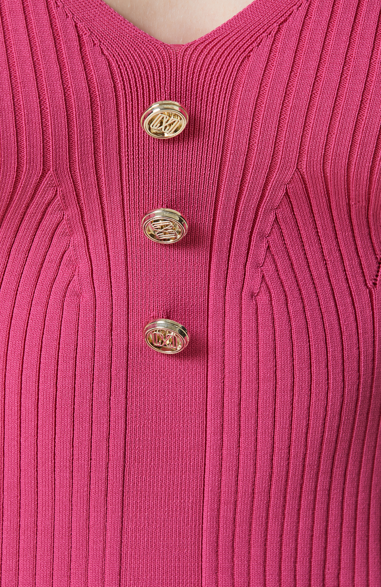 Fuşya V Yaka Askılı Kazak