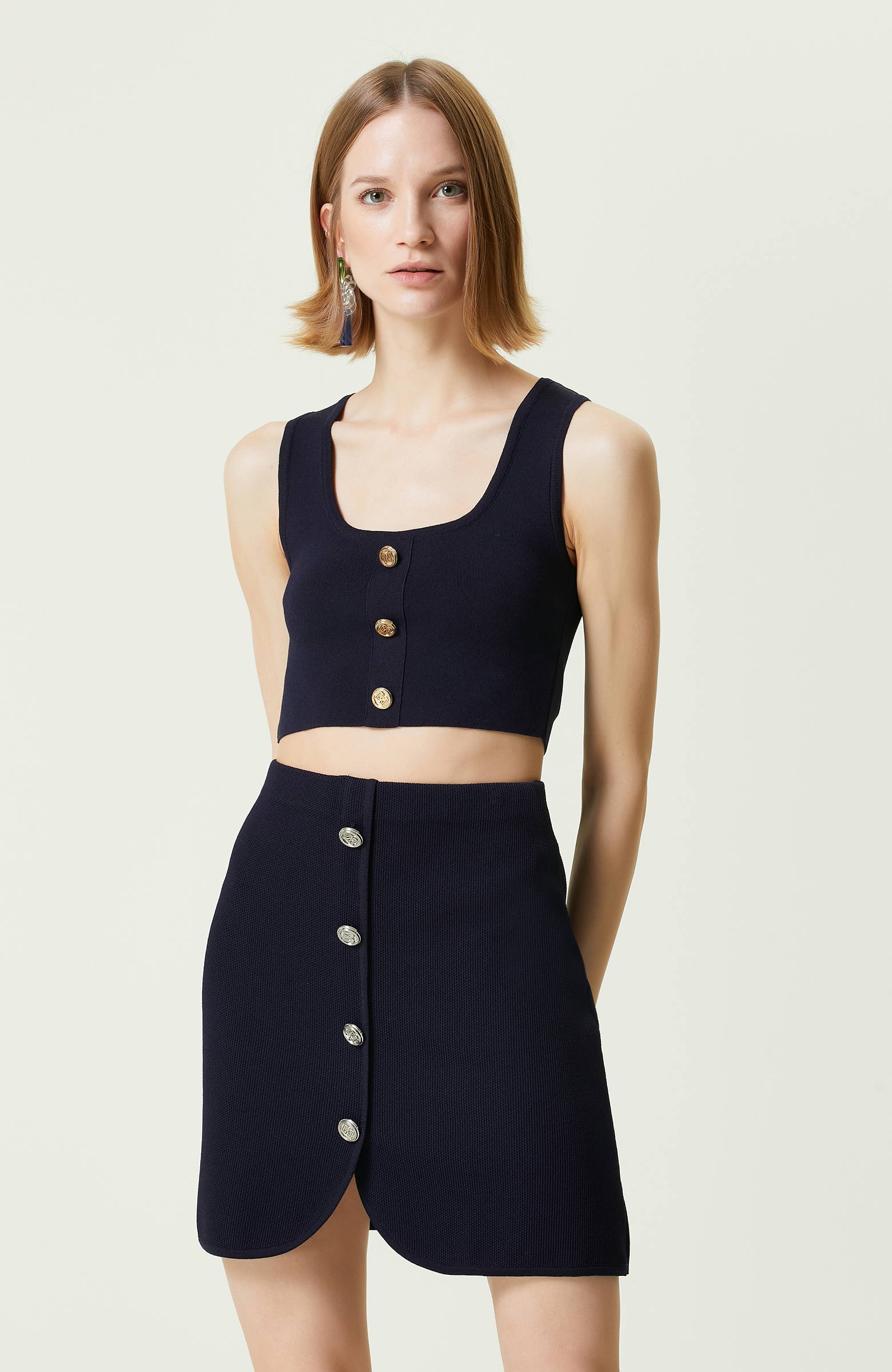 Lacivert Askılı Kare Yaka Büstiyer