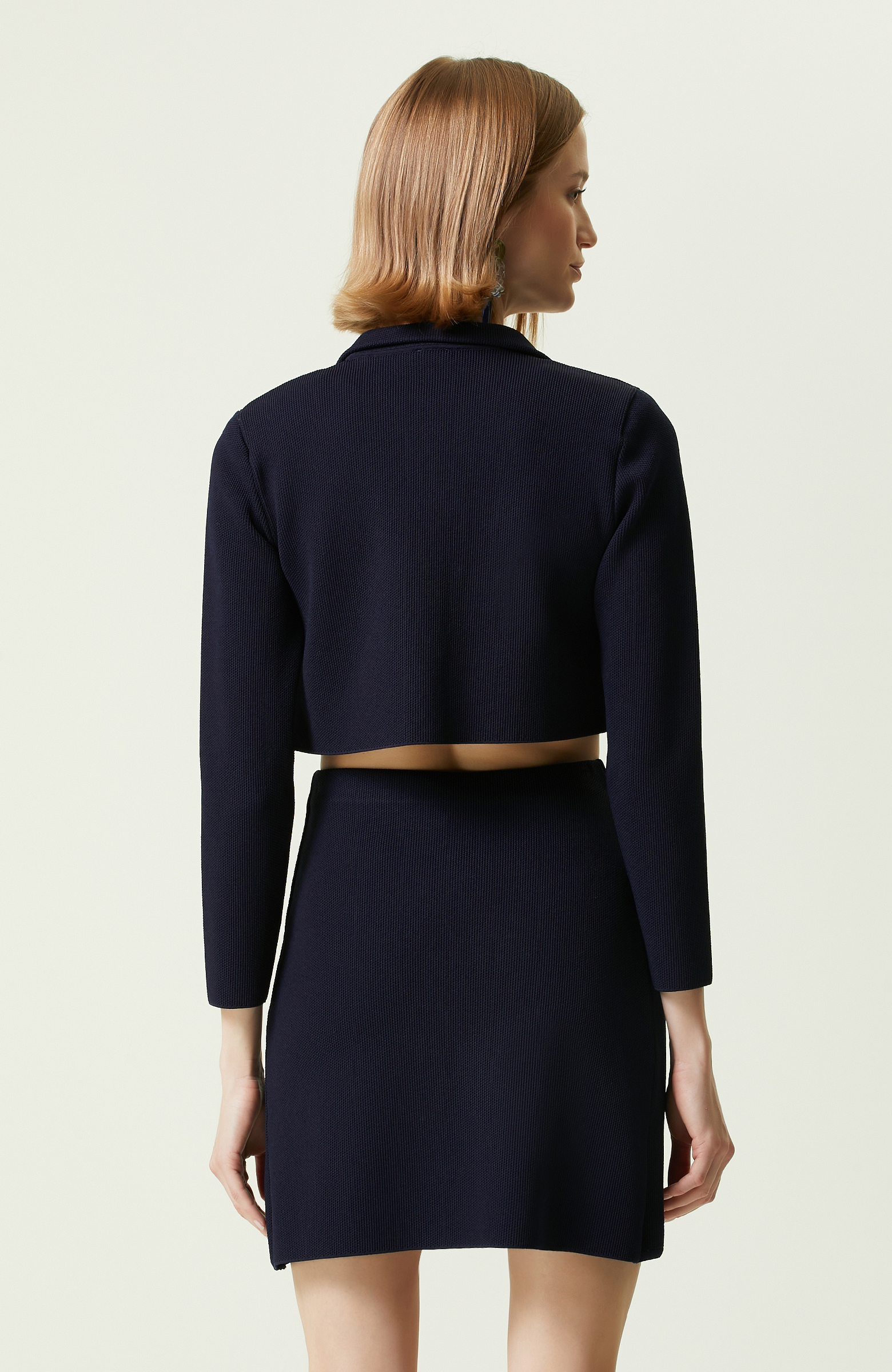 Lacivert Gömlek Yaka Triko Ceket