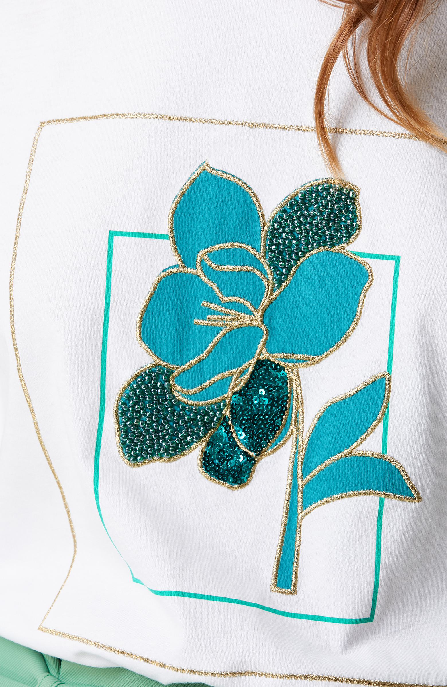 Beyaz Baskılı Kısa Kollu Bisiklet Yaka T-shirt