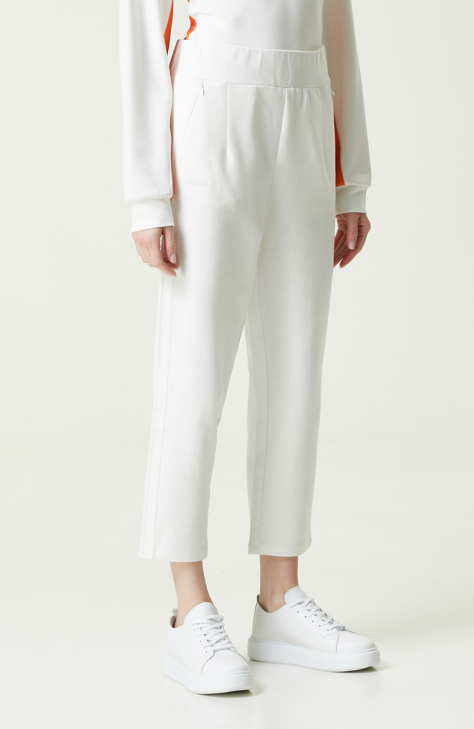 N-Tech Ekru Düz Paça Yan Cep Fermuarlı Eşofman Altı