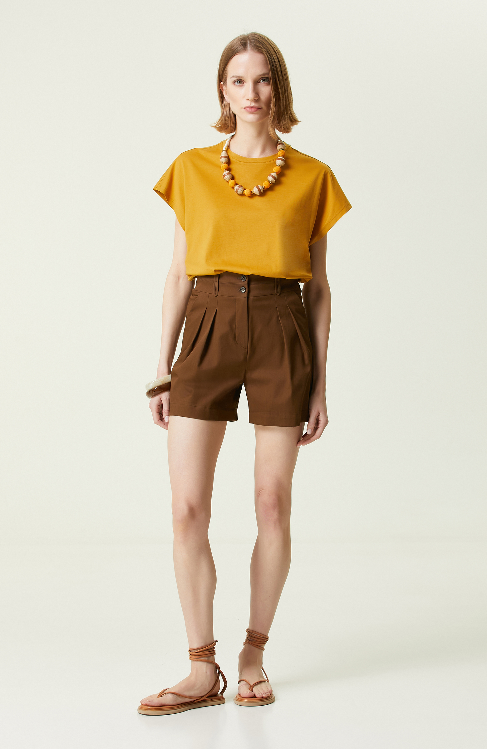 Safran Yarasa Kol Bisiklet Yaka T-Shirt