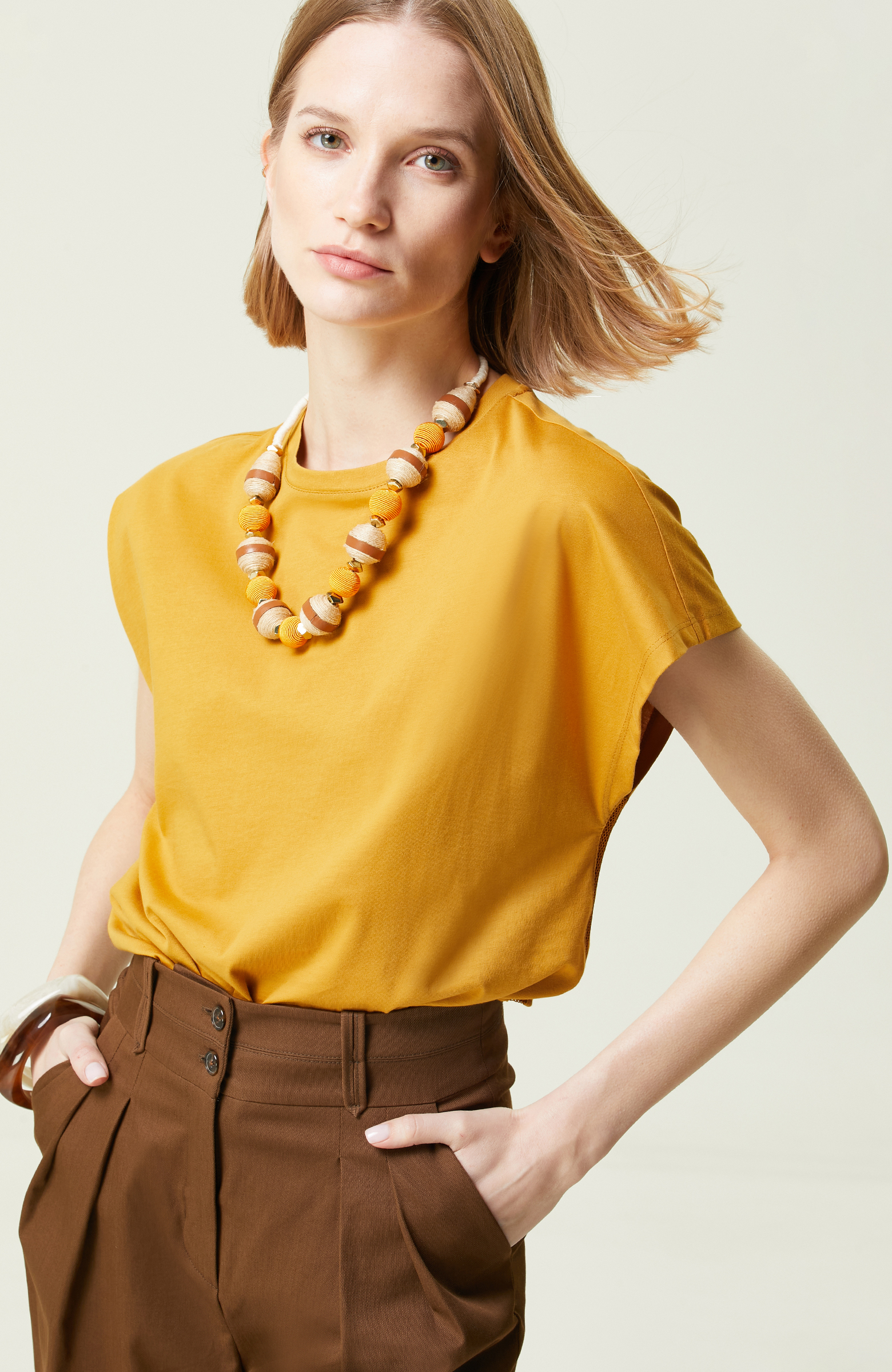 Safran Yarasa Kol Bisiklet Yaka T-Shirt