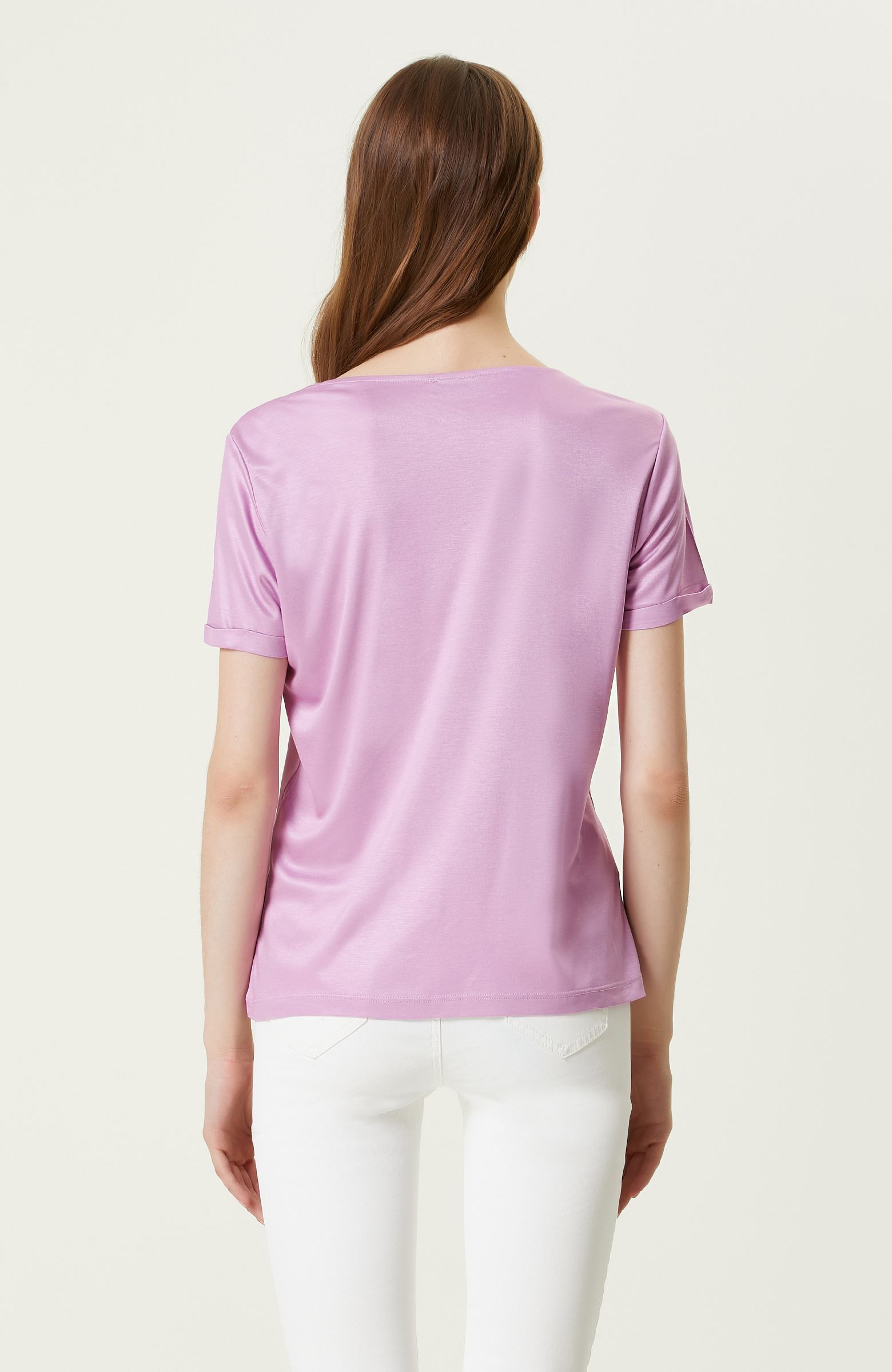 Pembe Kısa Kollu V Yaka T-shirt