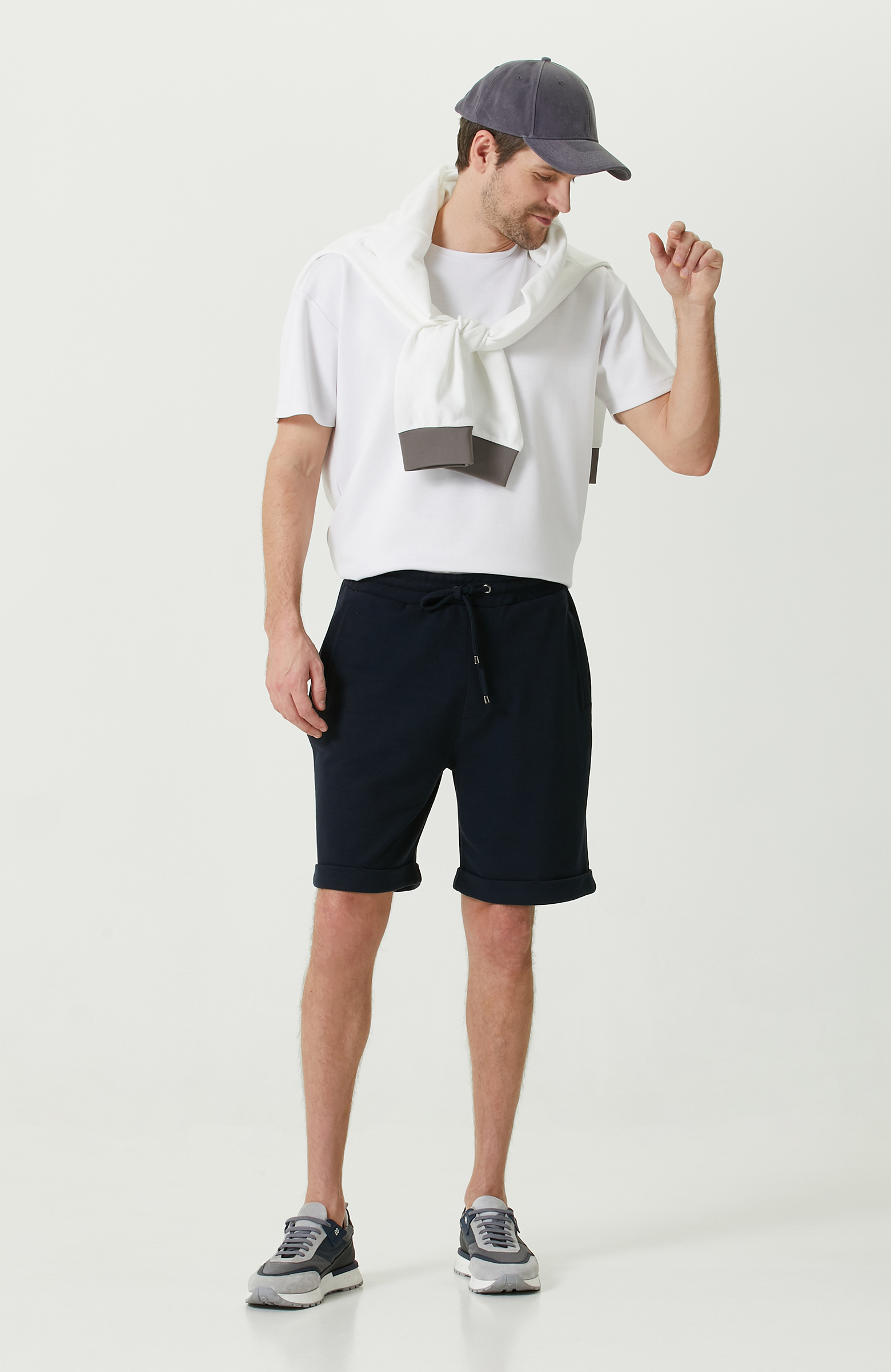 Lacivert Duble Paça Şort