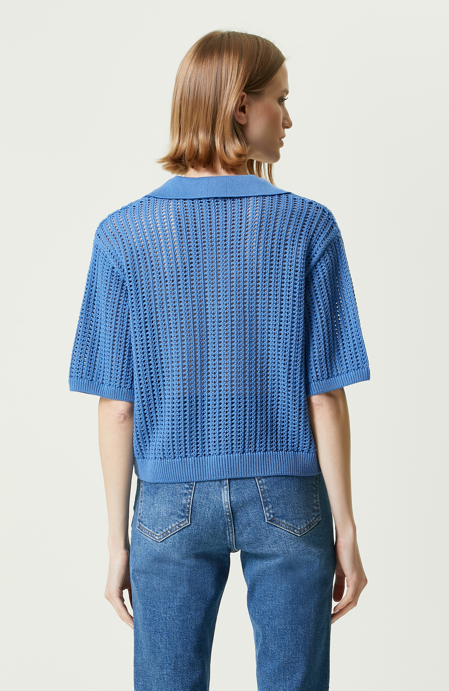 Saks Mavisi Kısa Kollu Triko Kazak