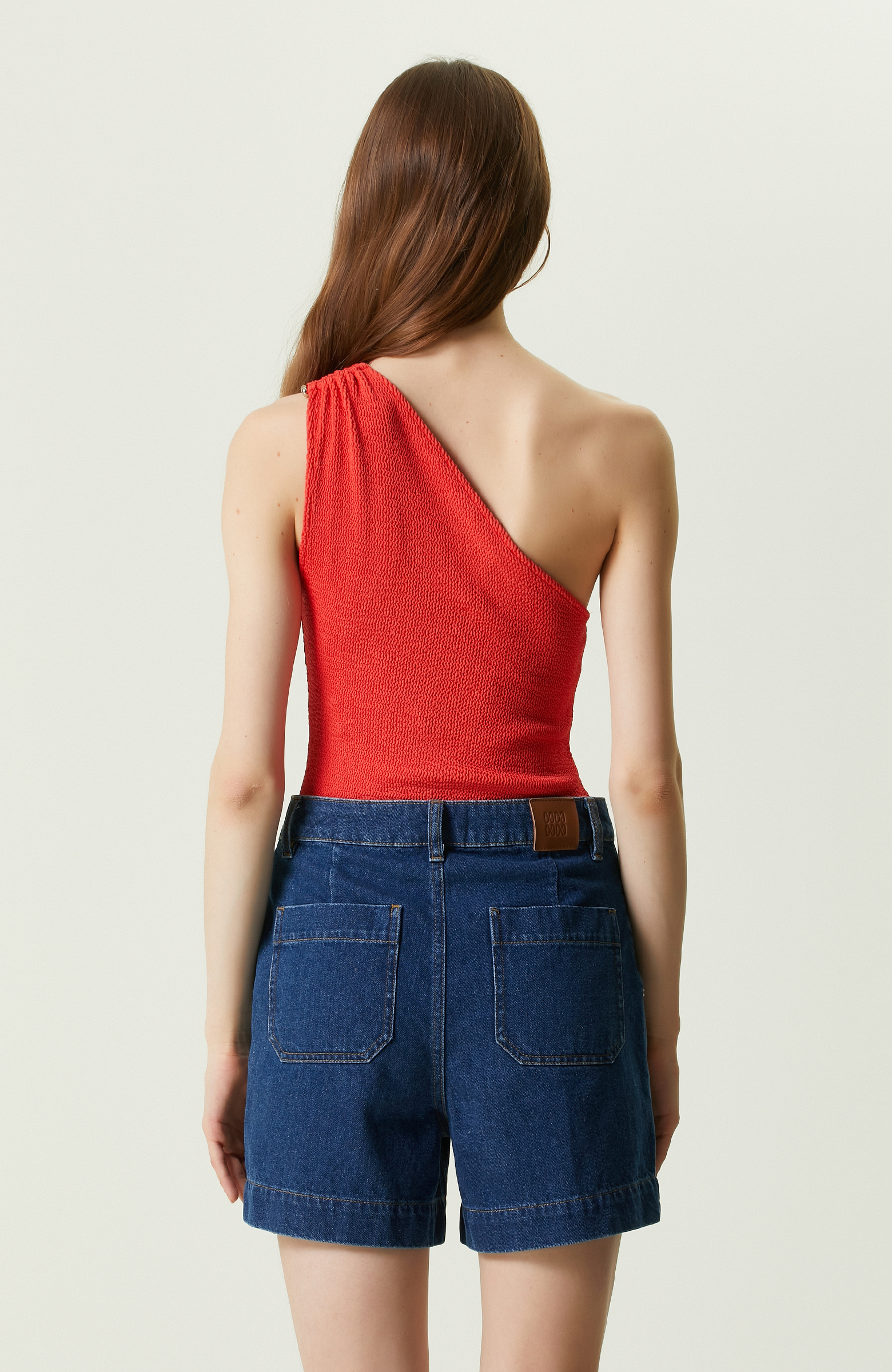 Nar Çiçeği Kolsuz Tek Omuz Bluz