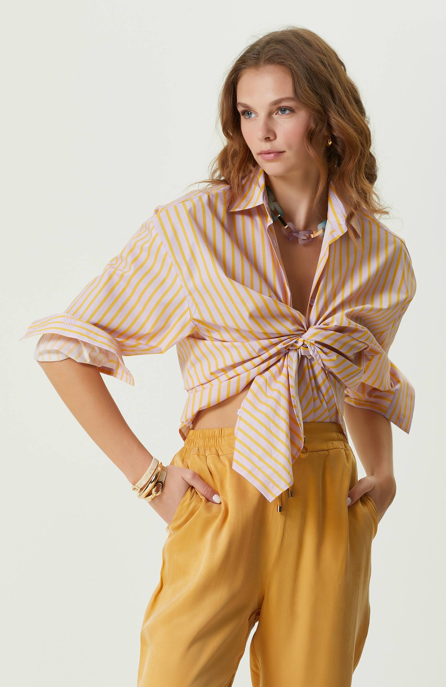 Turuncu Çizgili Oversize Gömlek