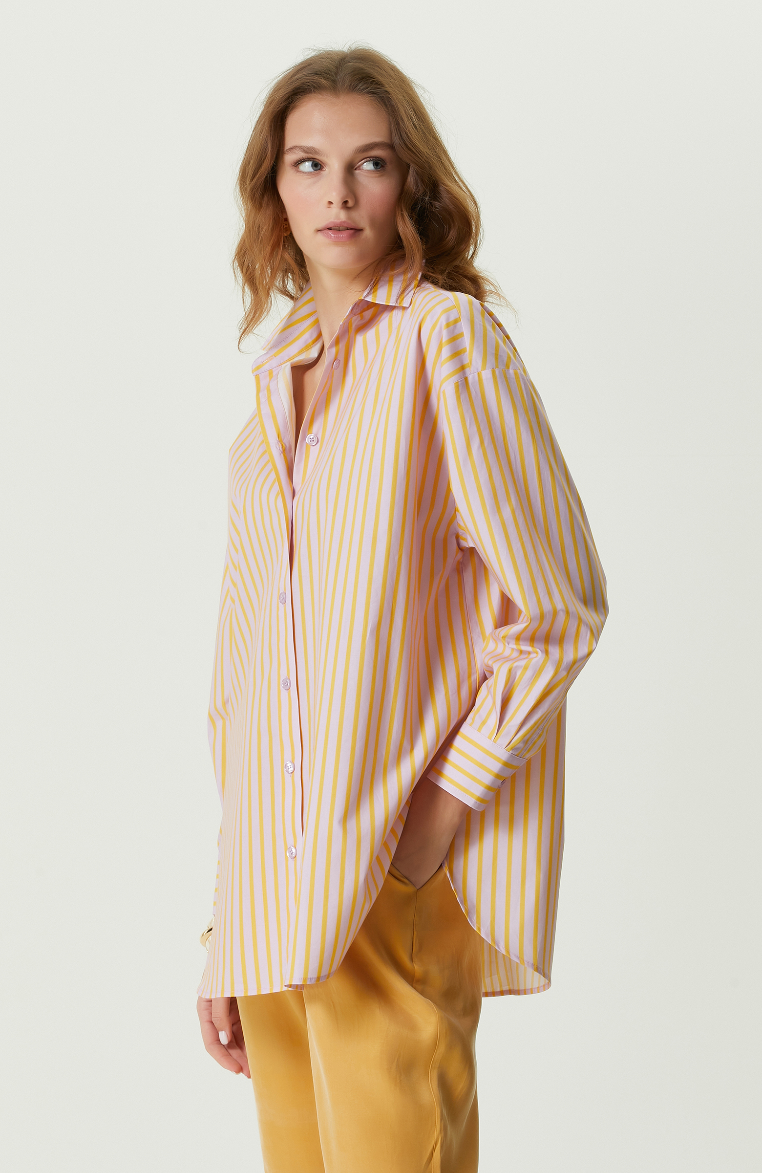 Turuncu Çizgili Oversize Gömlek