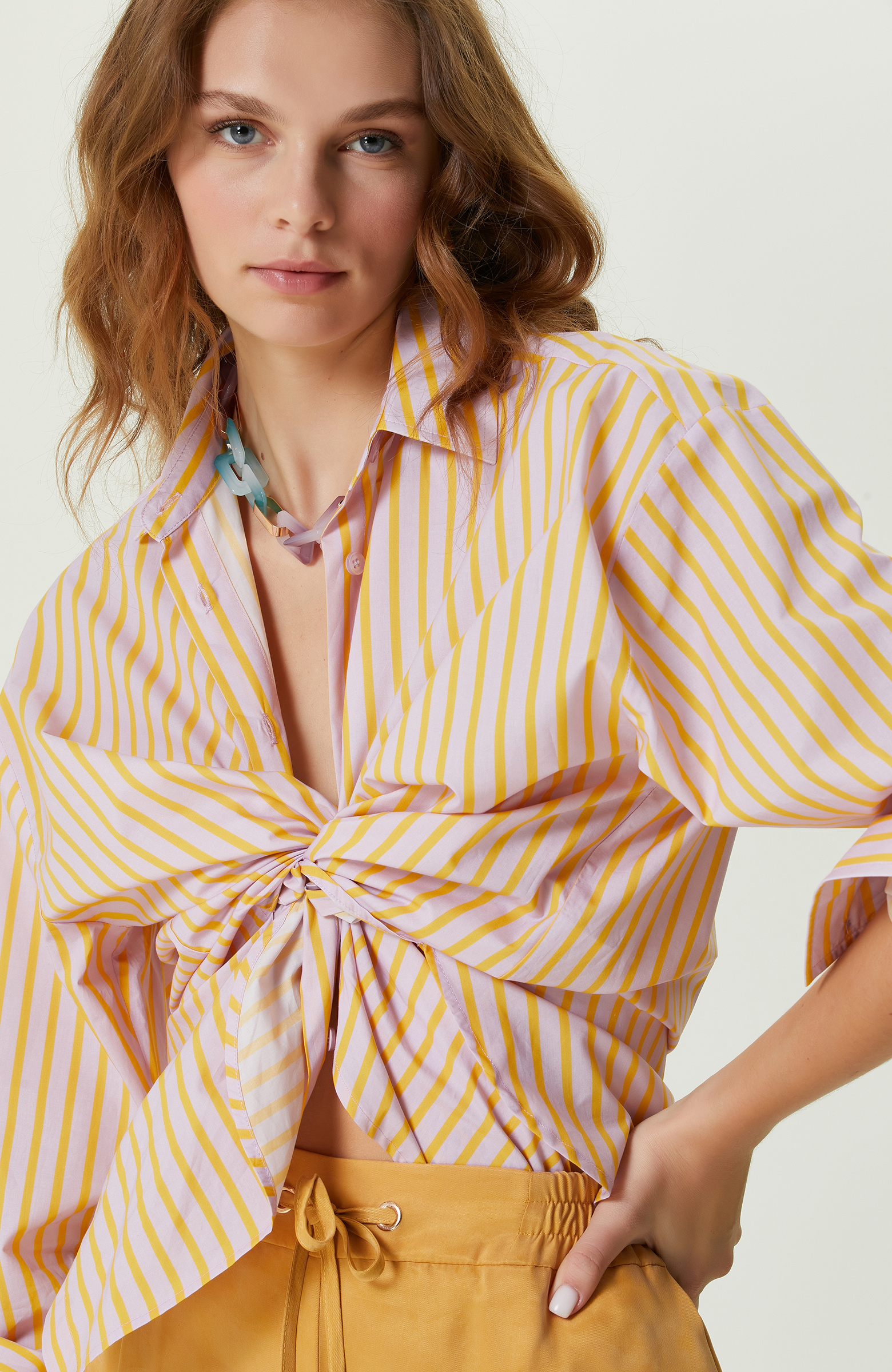 Turuncu Çizgili Oversize Gömlek