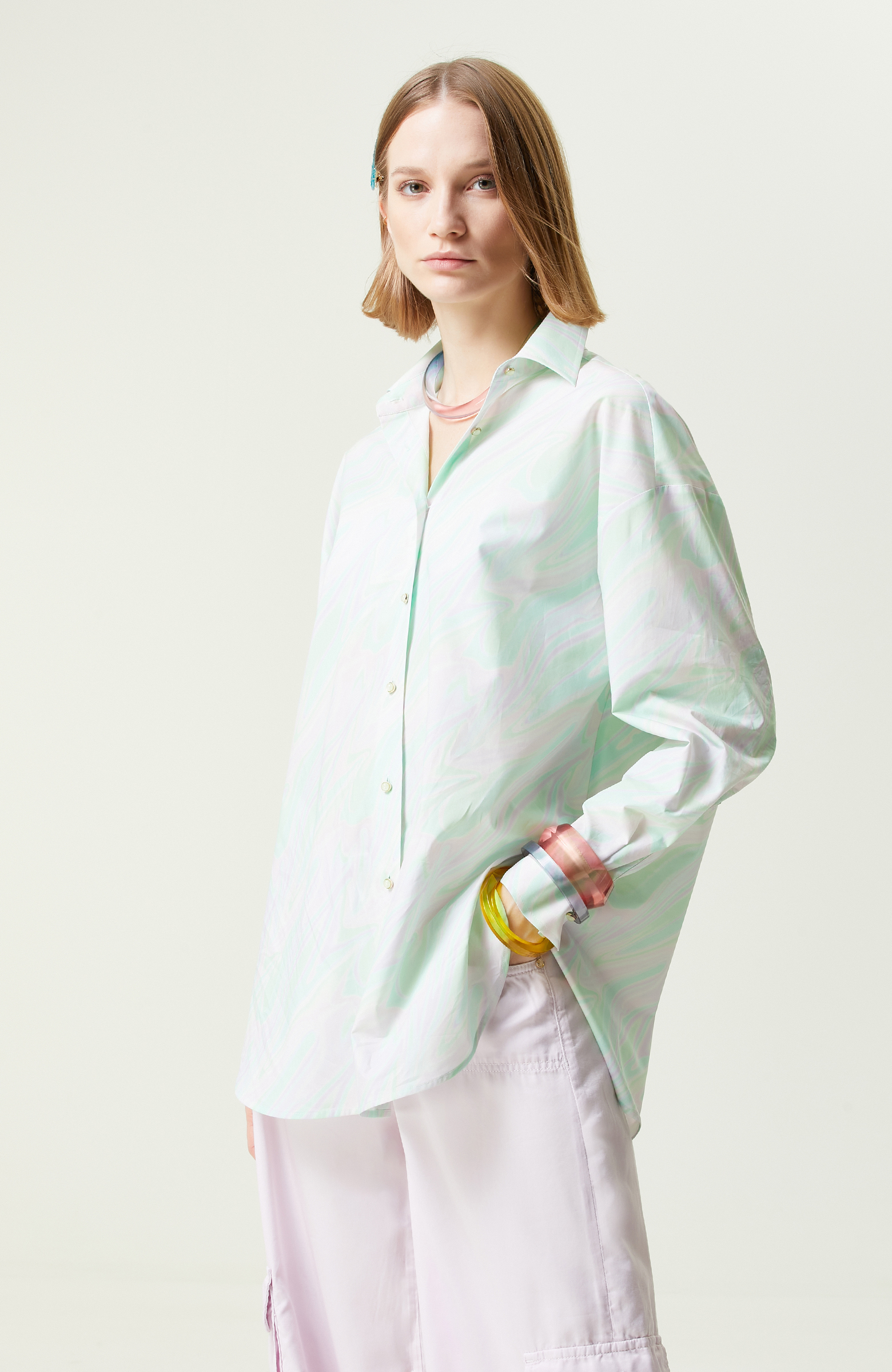 Yeşil Pembe Desenli Gömlek