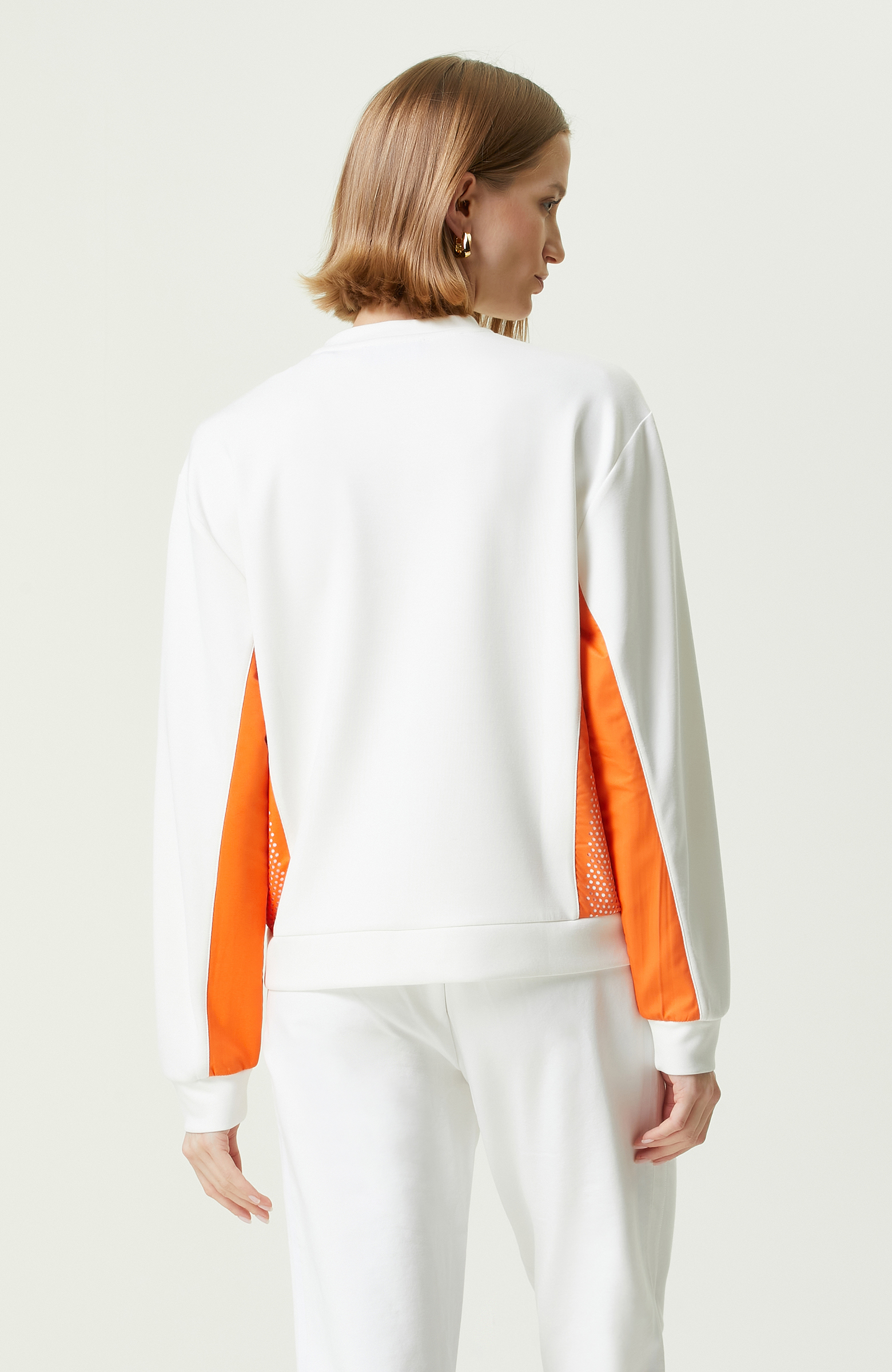 N-Tech Beyaz-Turuncu Bisiklet Yaka Sweatshirt