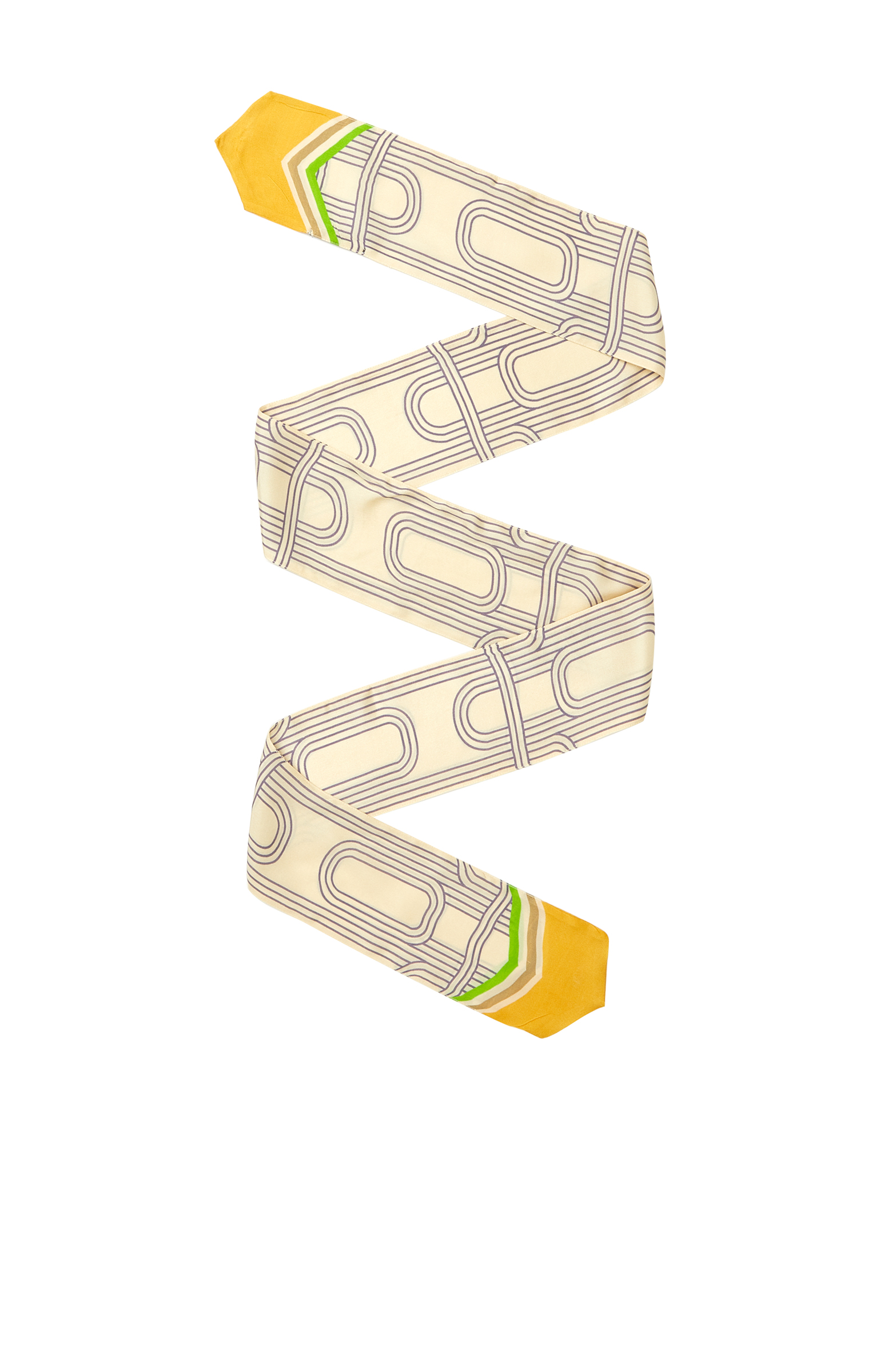 Ekru Safran Geometrik Desenli Kadın İpek Fular