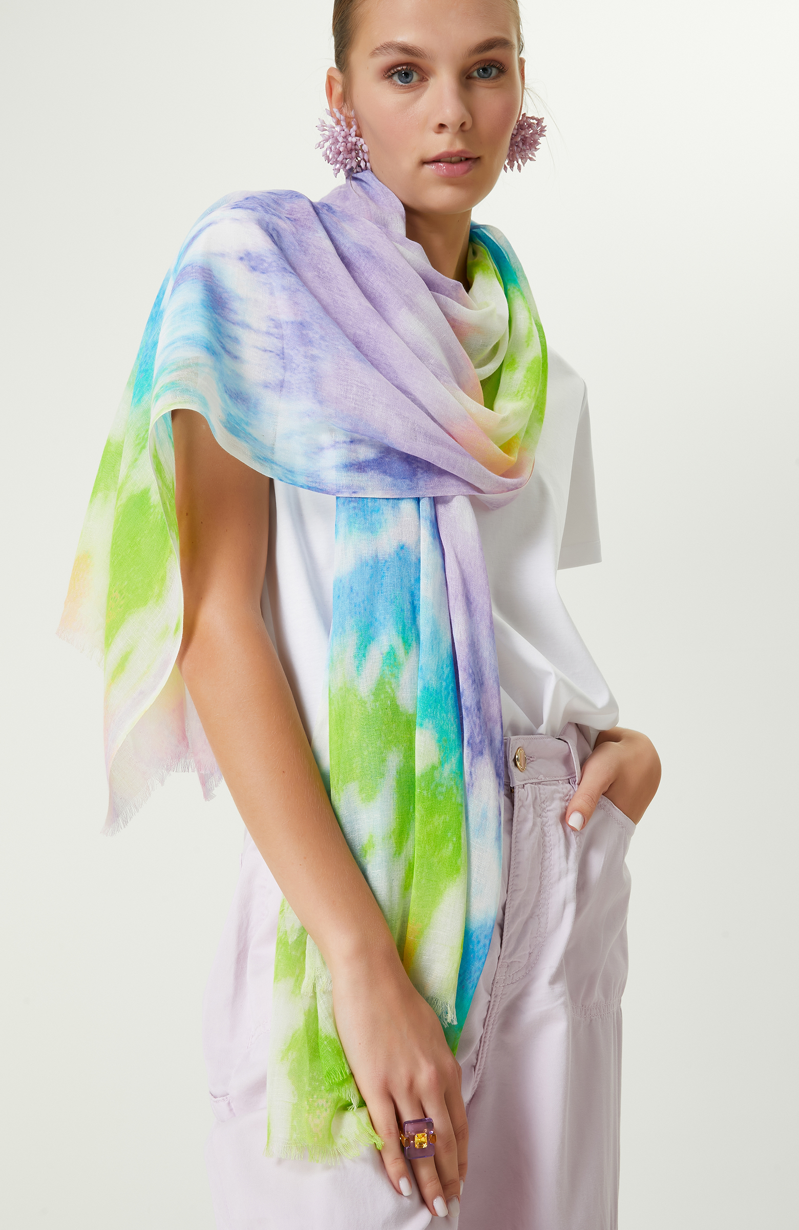 Lila Batik Desenli Kadın Şal