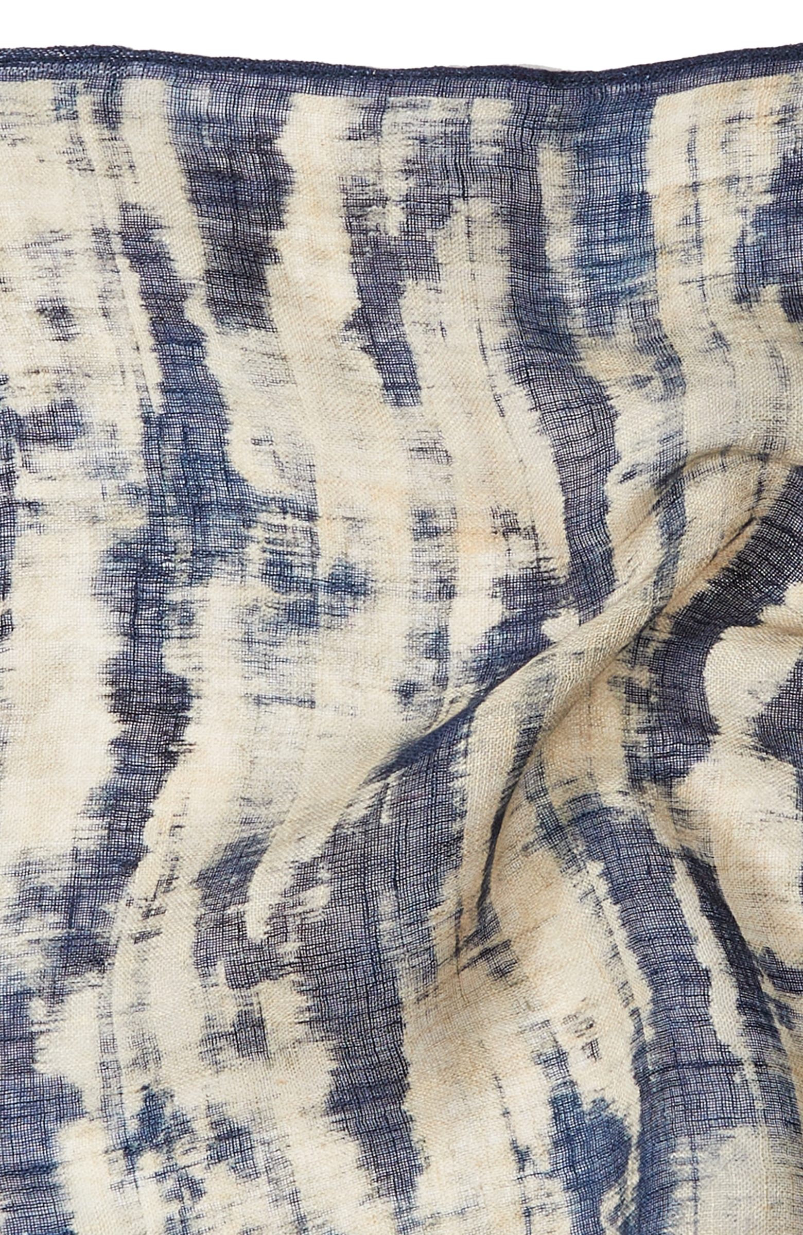 Lacivert Ekru Desenli Keten Poşet Mendil