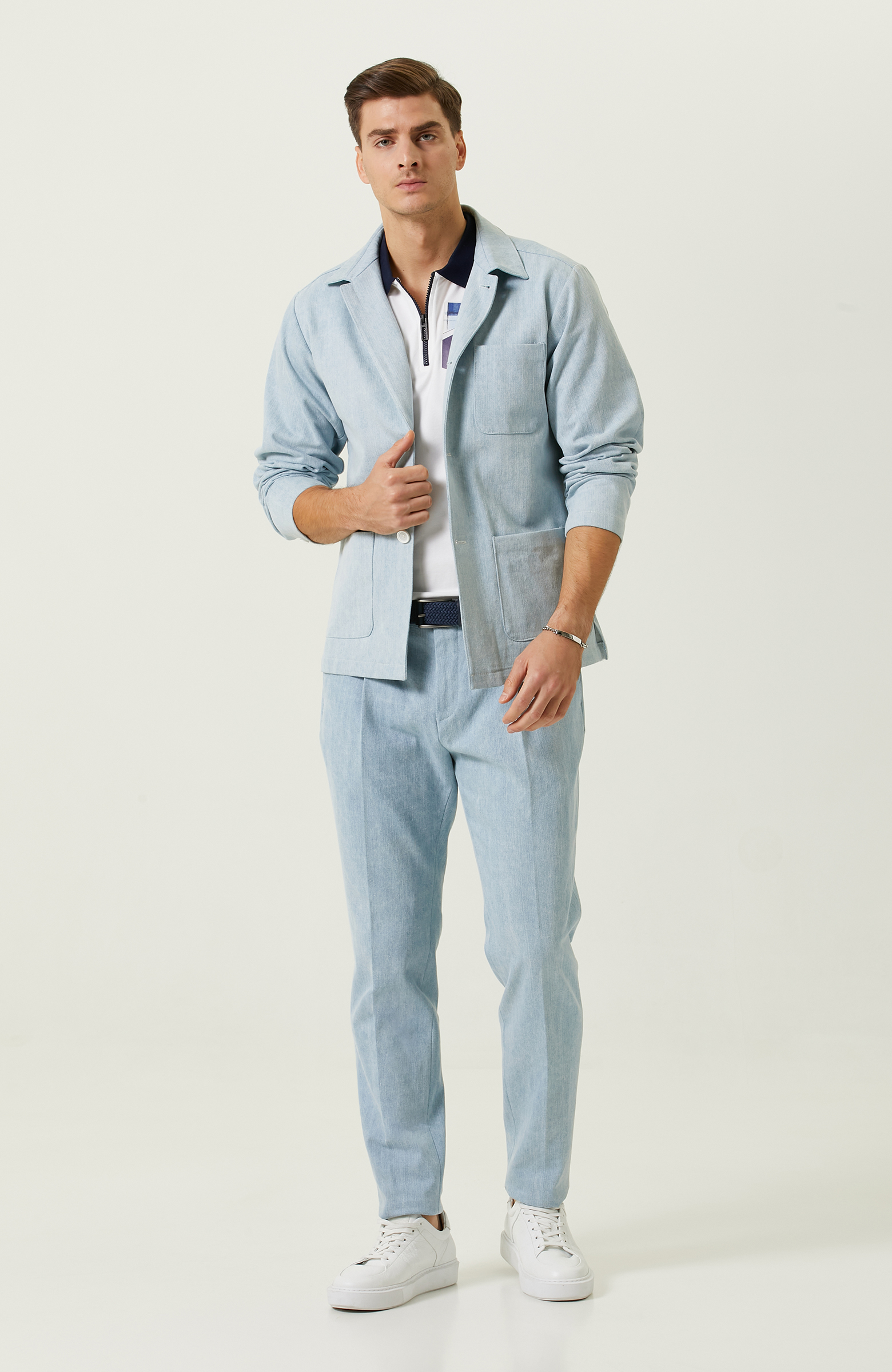 Mavi Gömlek Yaka Ceket