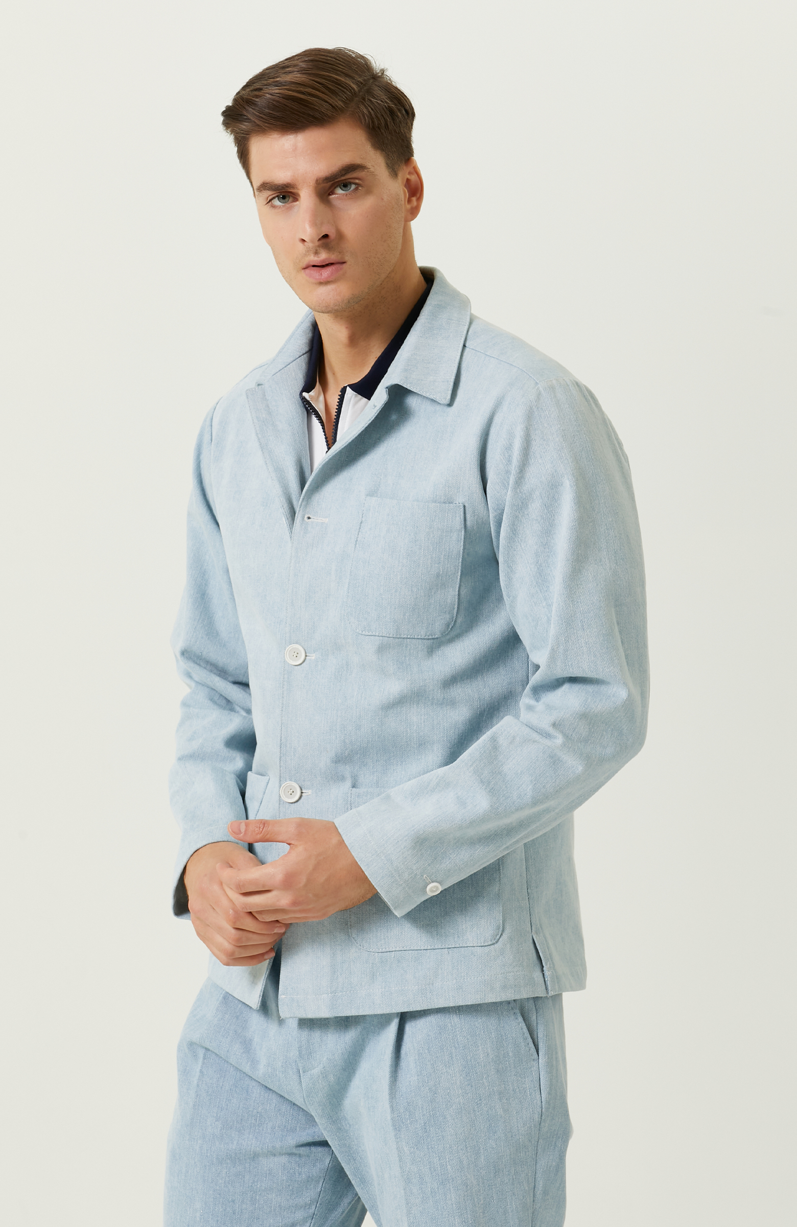Mavi Gömlek Yaka Ceket