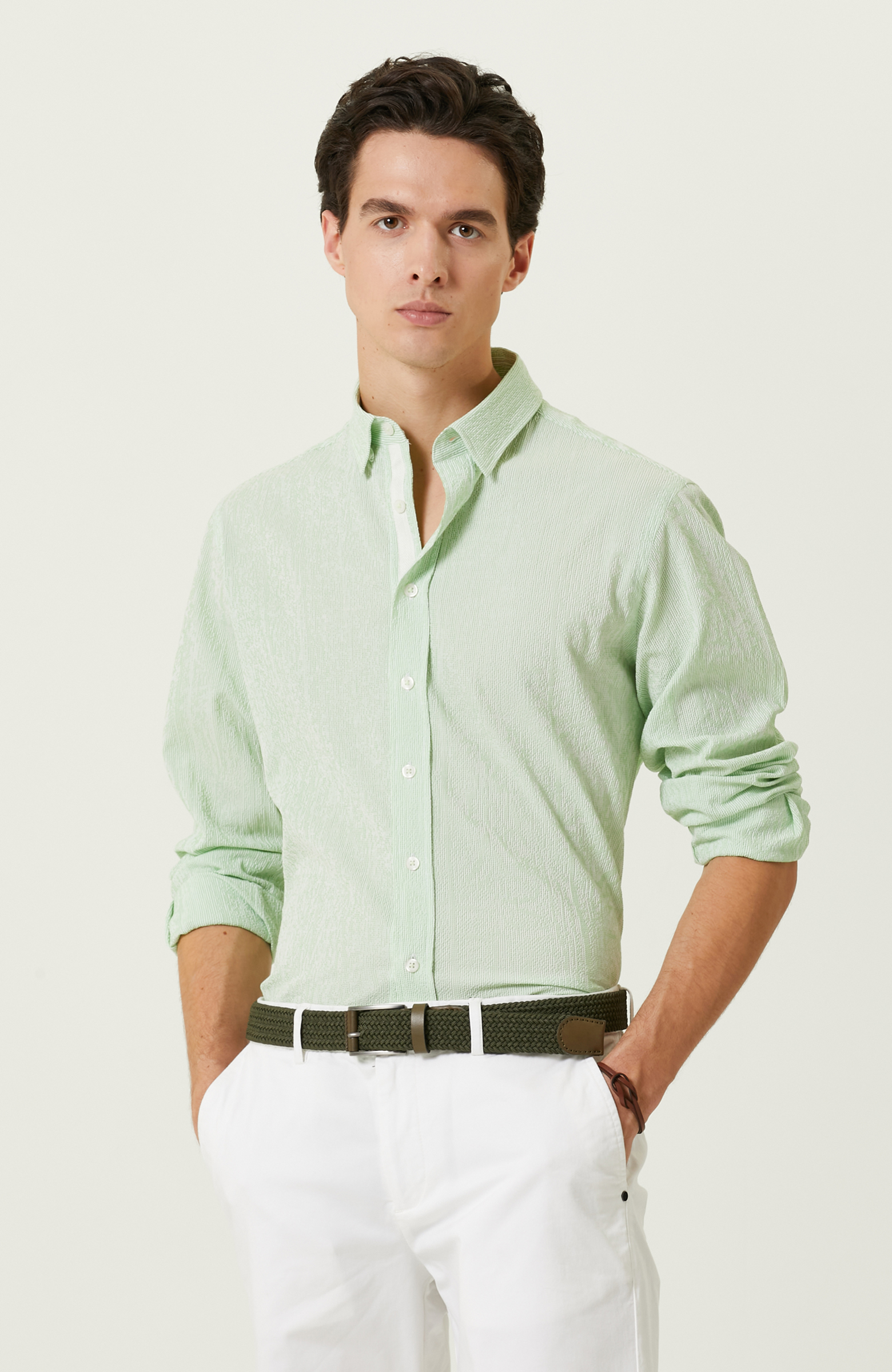 Yeşil Beyaz Çizgili Gömlek