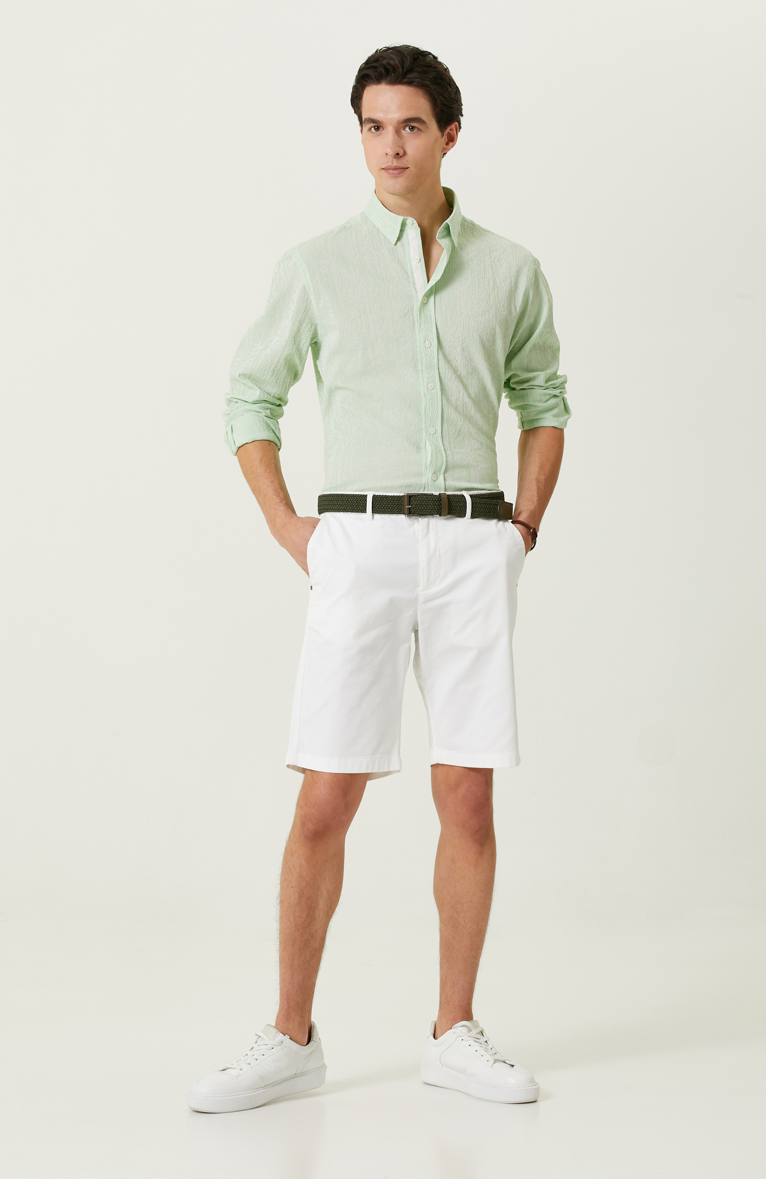 Yeşil Beyaz Çizgili Gömlek