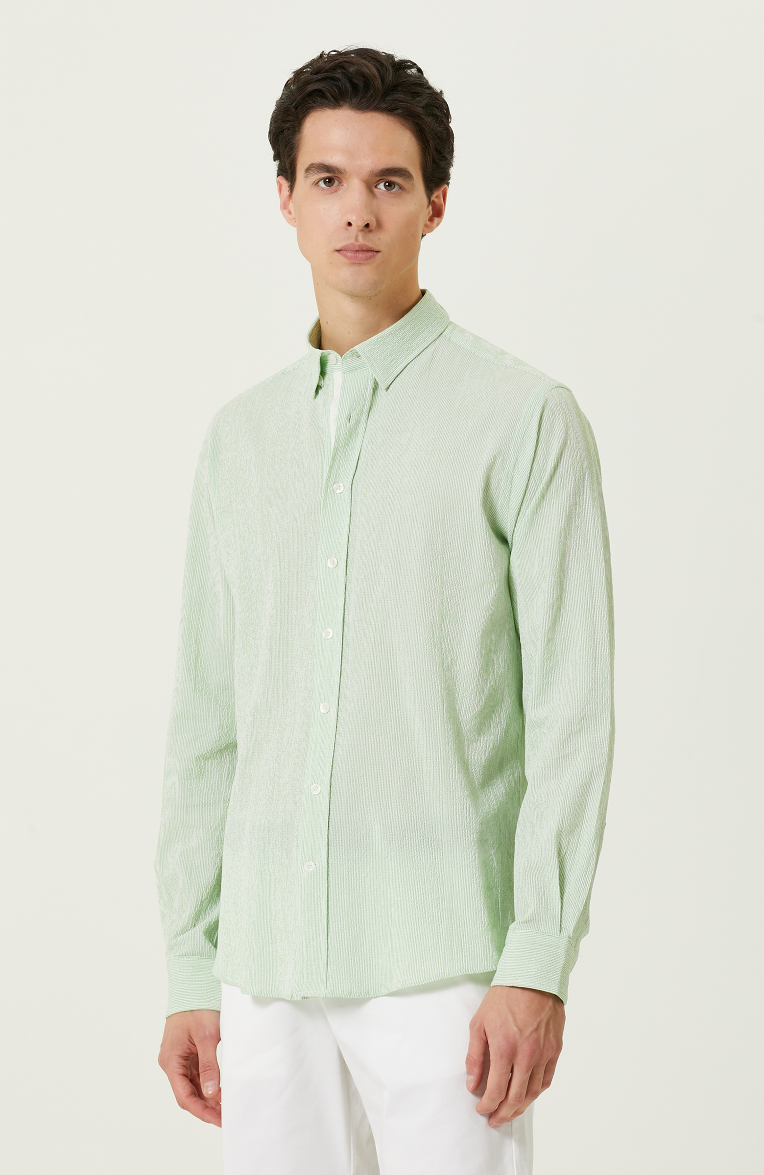 Yeşil Beyaz Çizgili Gömlek