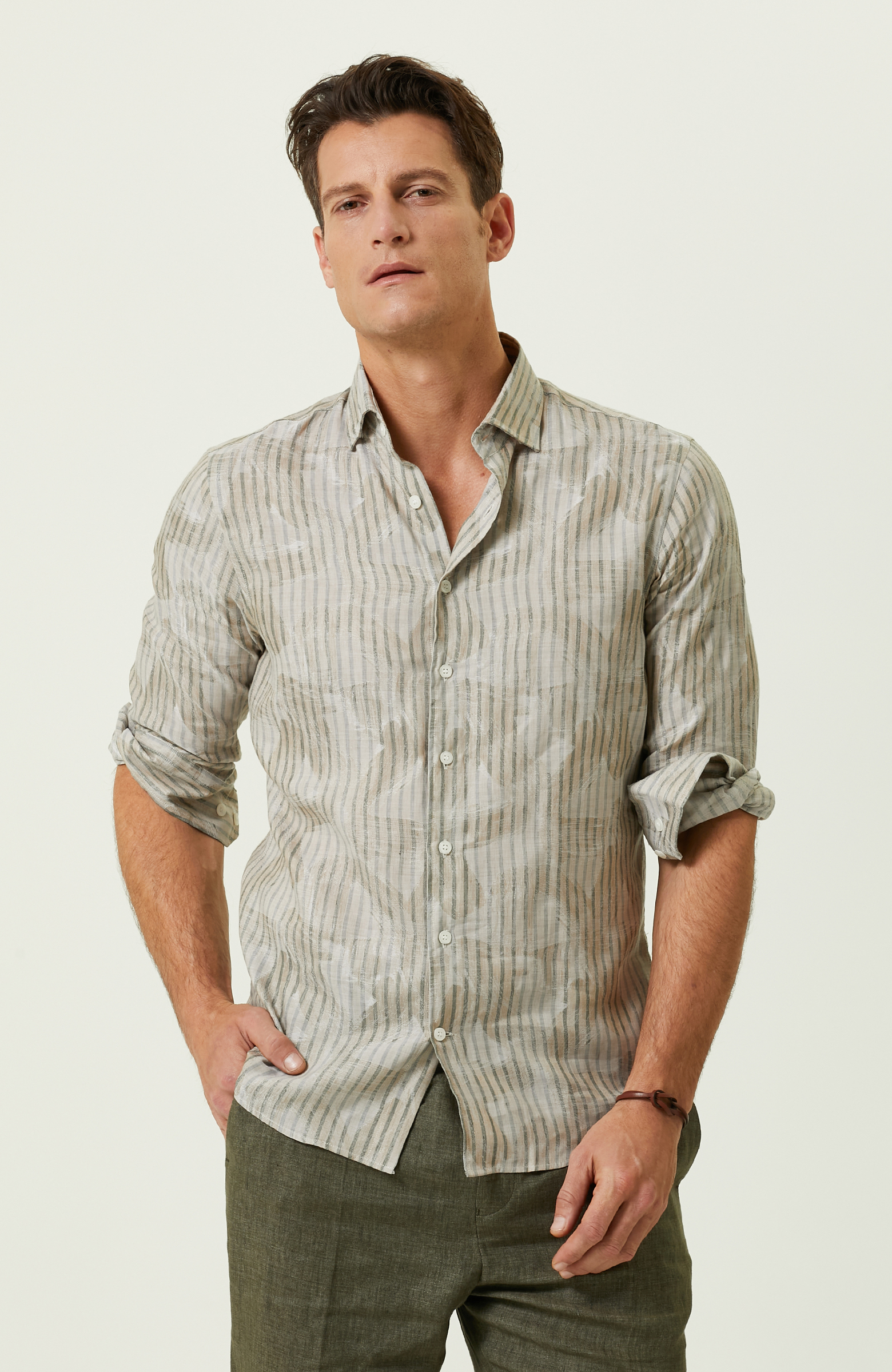 Bej Çizgili Gömlek