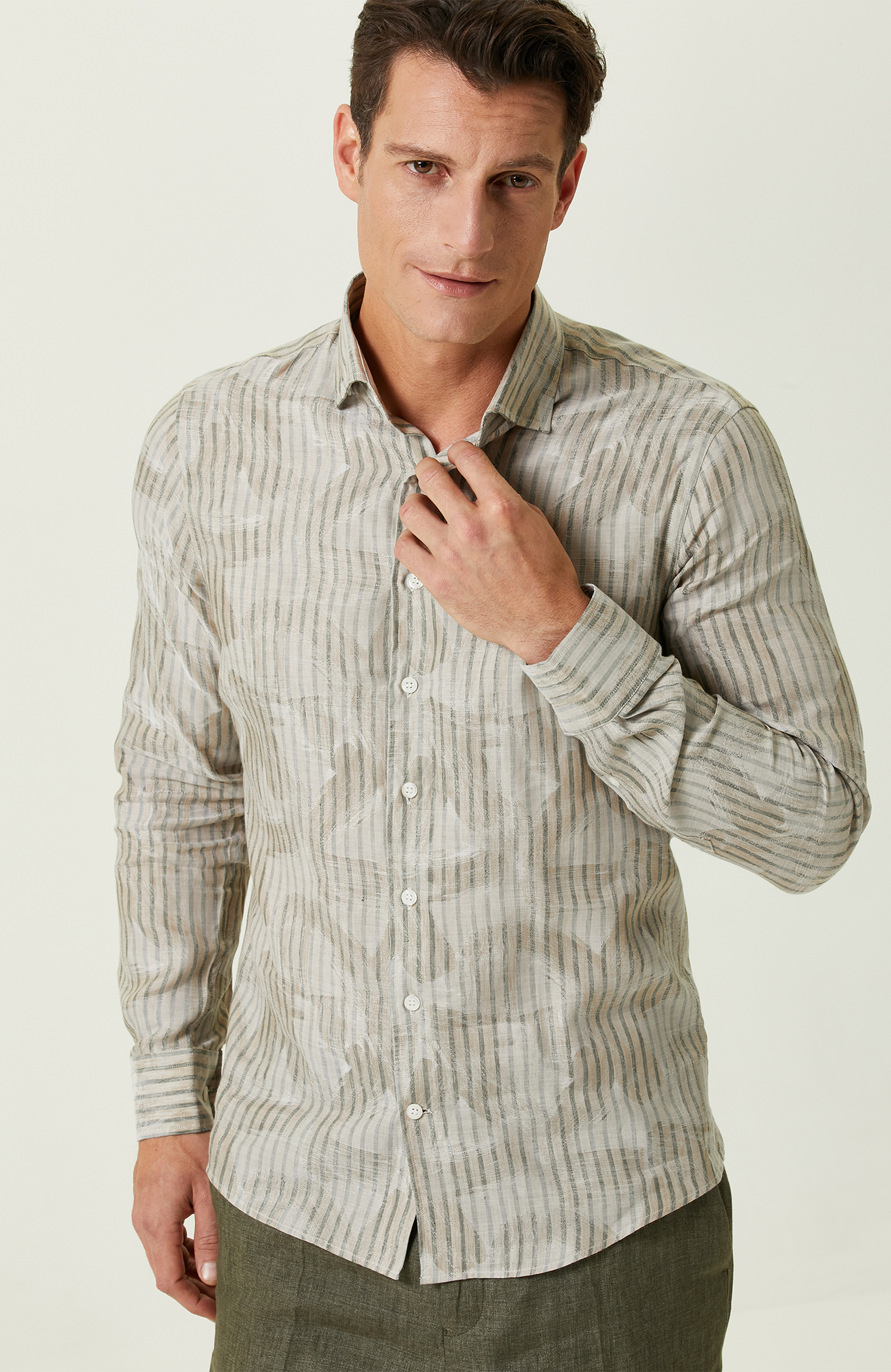 Bej Çizgili Gömlek