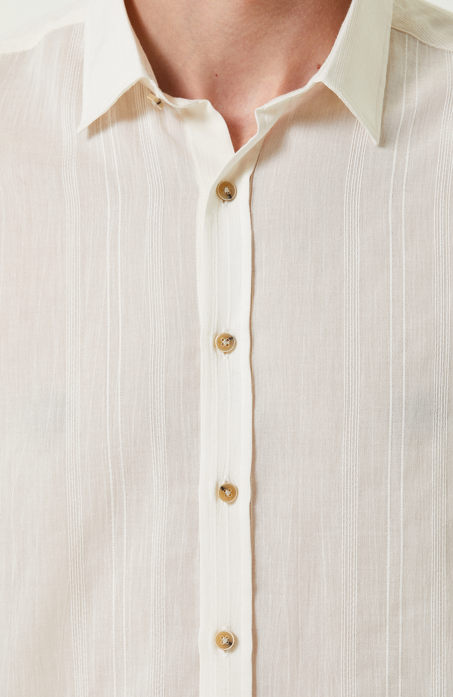 Bej Çizgili Klasik Yaka Gömlek