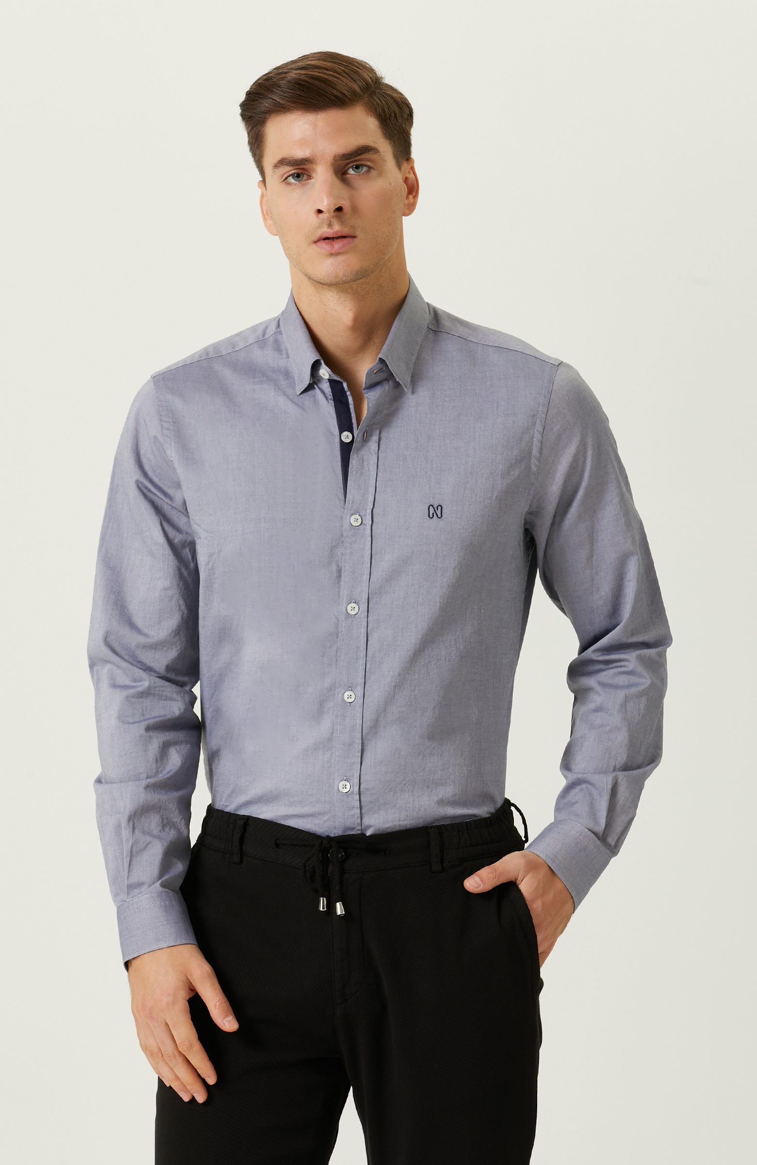 Lacivert Uzun Kollu  Gömlek